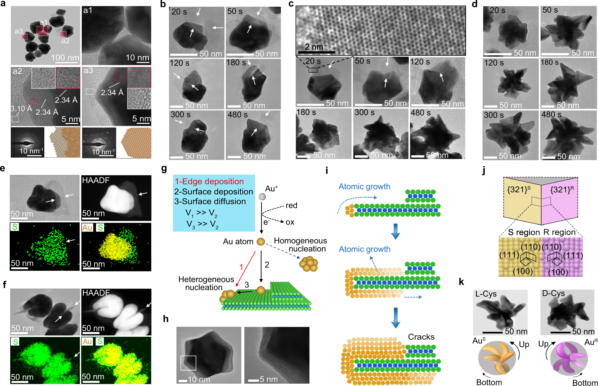 Fig. 3: Mechanism for anisotropic growth of Au nanocrystals on heterostuctural MoS2 nanosheets.