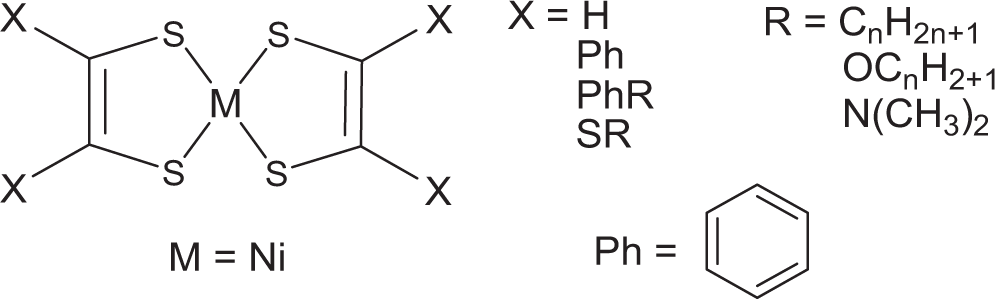 Fig. 2: General structure of nickel bis(dithiolene) complex used for activating fusing agent.