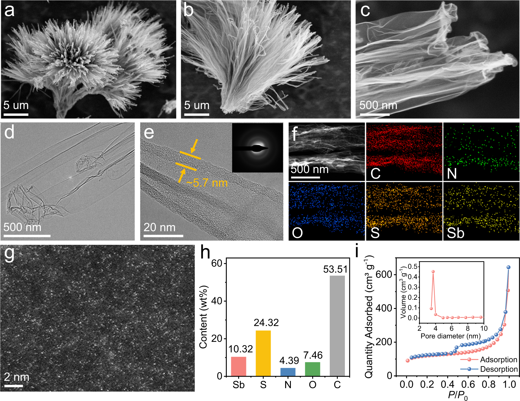 Fig. 2: Characterizations of the morphology and structure of Sb-NSCF.