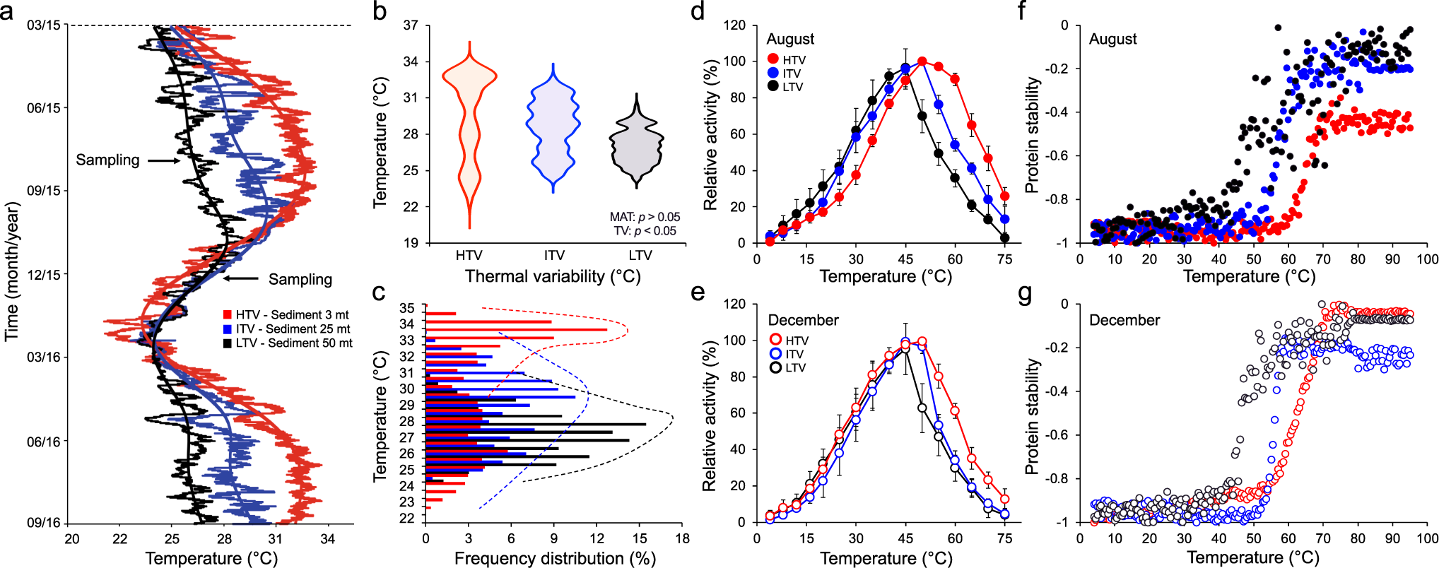 Fig. 3: Thermal variability in Red Sea coastal sediments and metabolic response of associated bacterial communities.