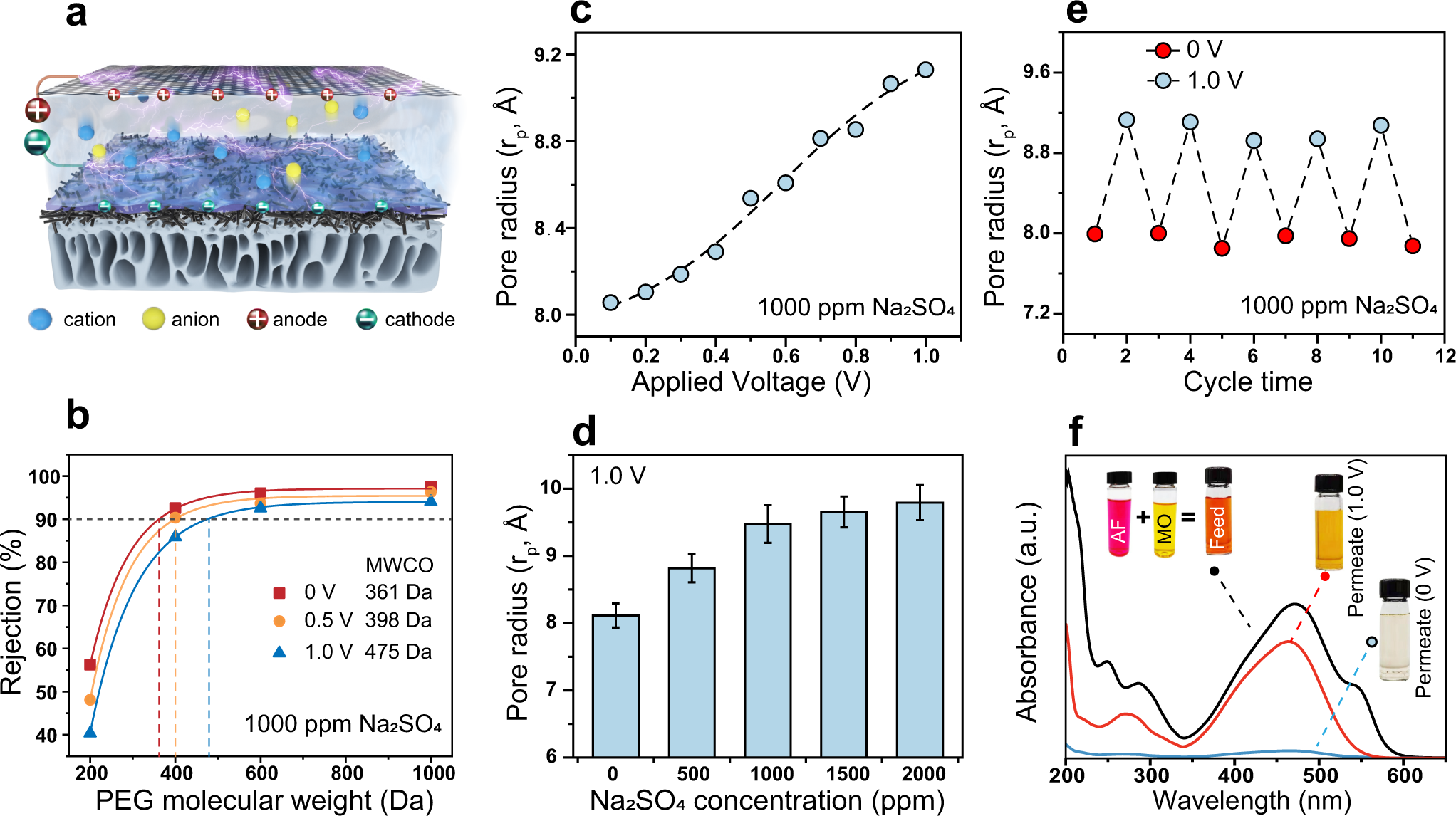 Fig. 3: Regulation of CNTs-PA membrane pore size via applied voltage.