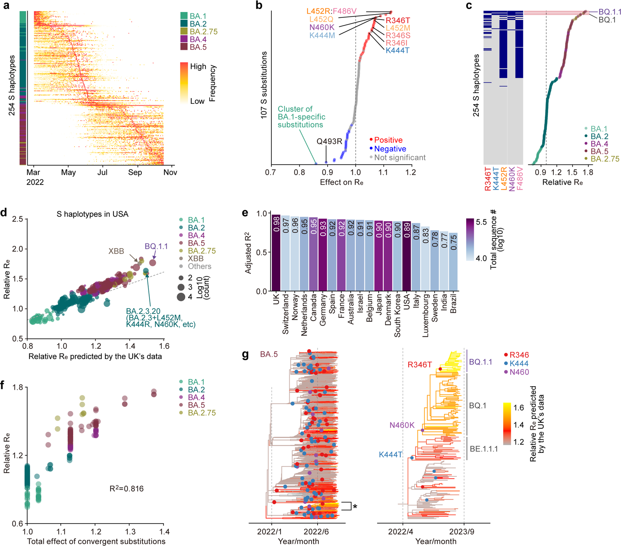 Fig. 2: Fitness landscape of S proteins of Omicron lineages as of late 2022.