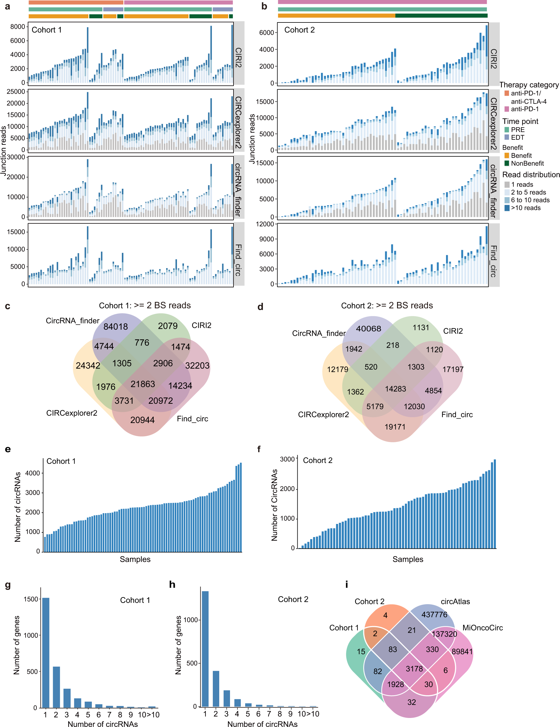 Fig. 1: Characterization of circRNAs in non-response and response group to ICB treatment in two cohort.