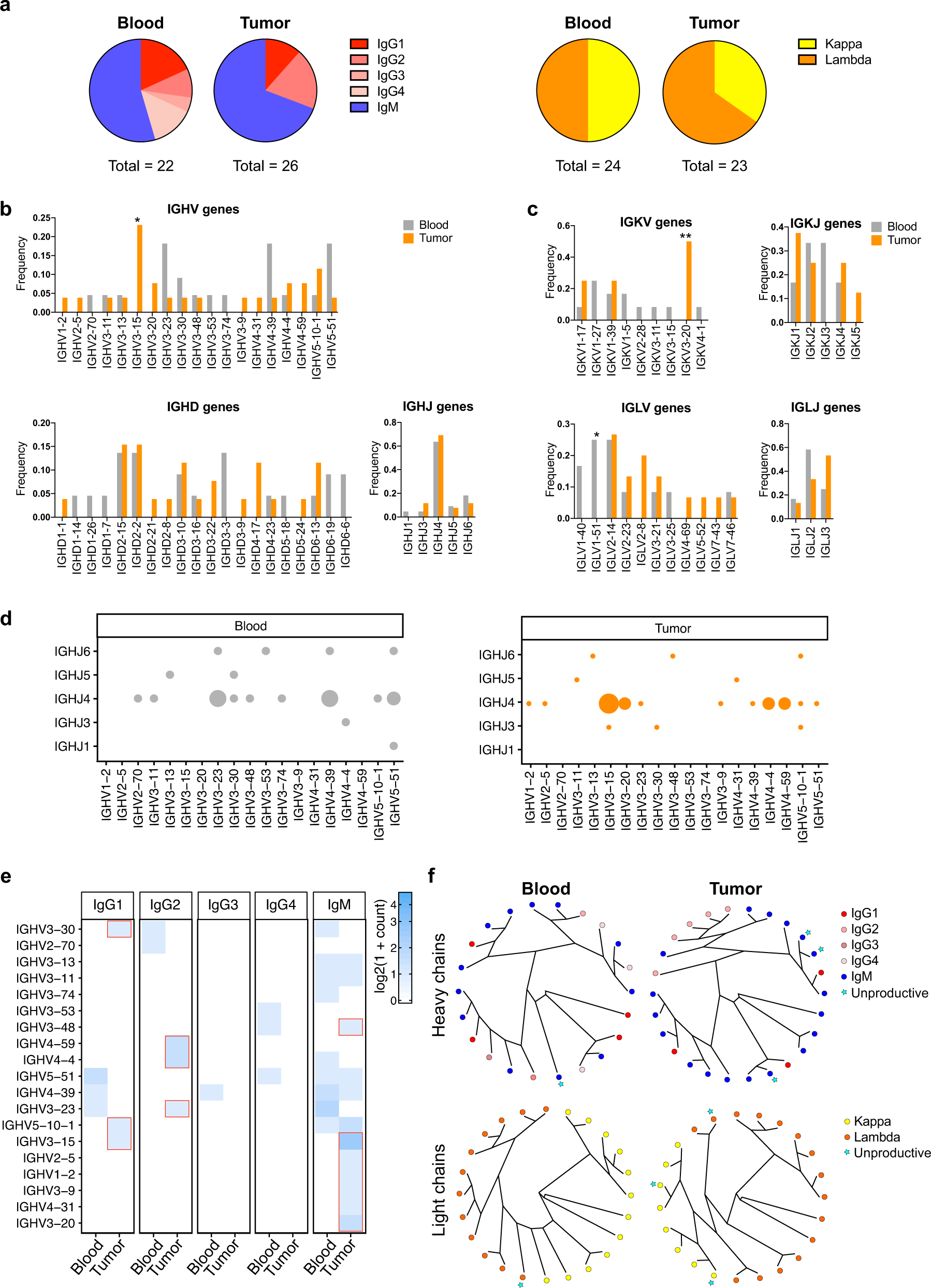 Fig. 4: Antibody repertoire in patient’s matched blood and tumor.
