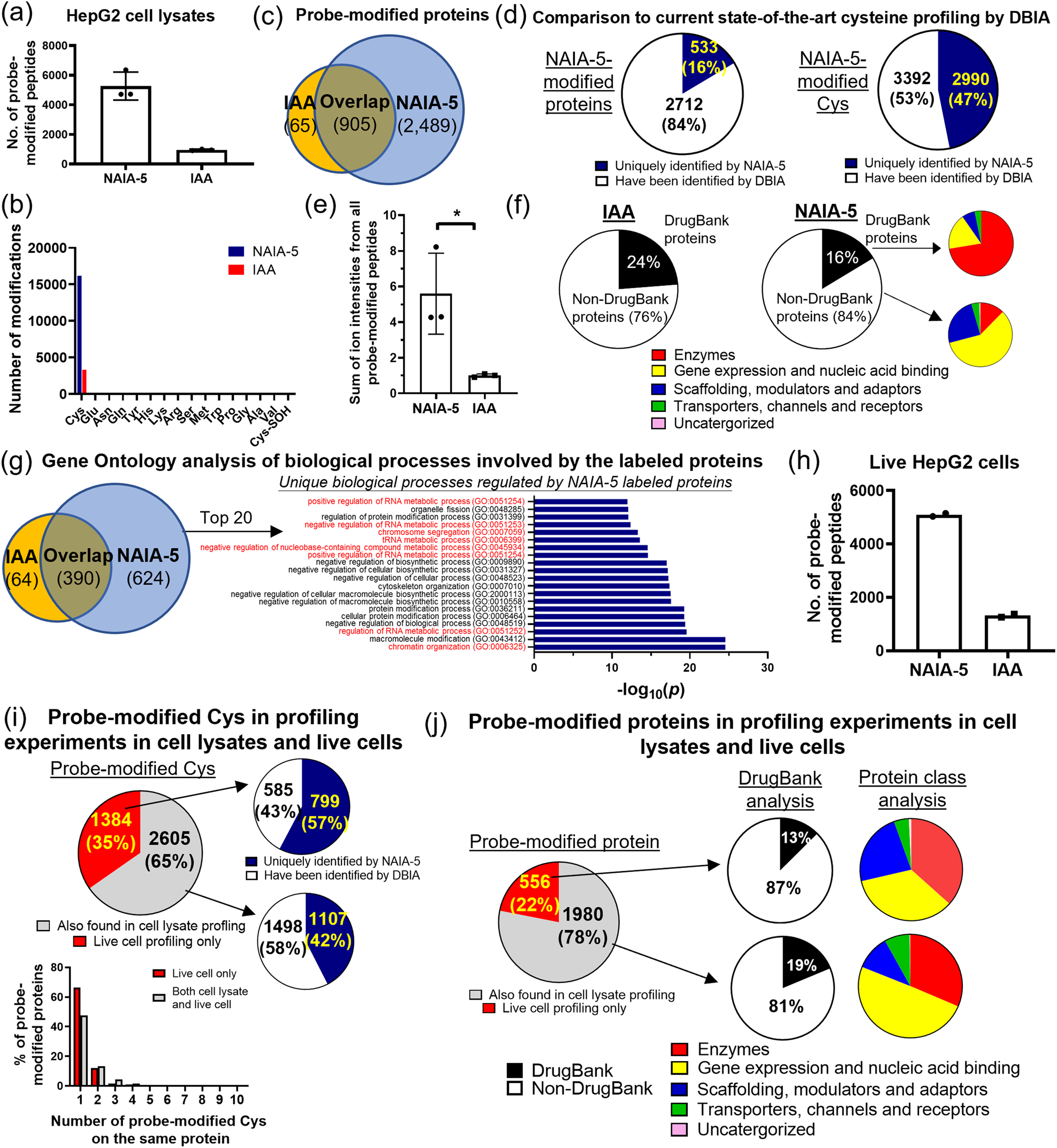 Fig. 7: LC–MS/MS-based chemoproteomics experiments to investigate Cys profiling in HepG2 cell lysates and in live HepG2 cells by NAIA-5 and IAA.