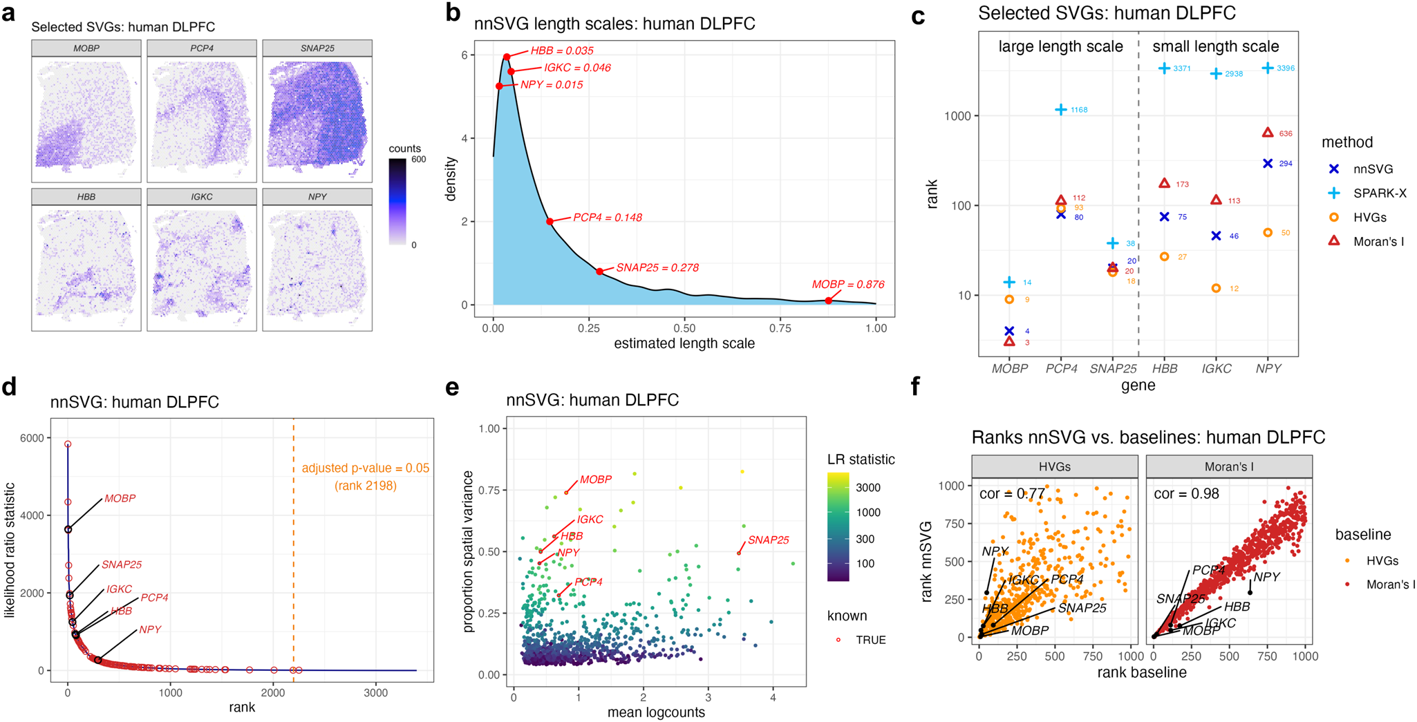 Fig. 1: nnSVG recovers biologically informative SVGs with gene-specific length scale parameters.