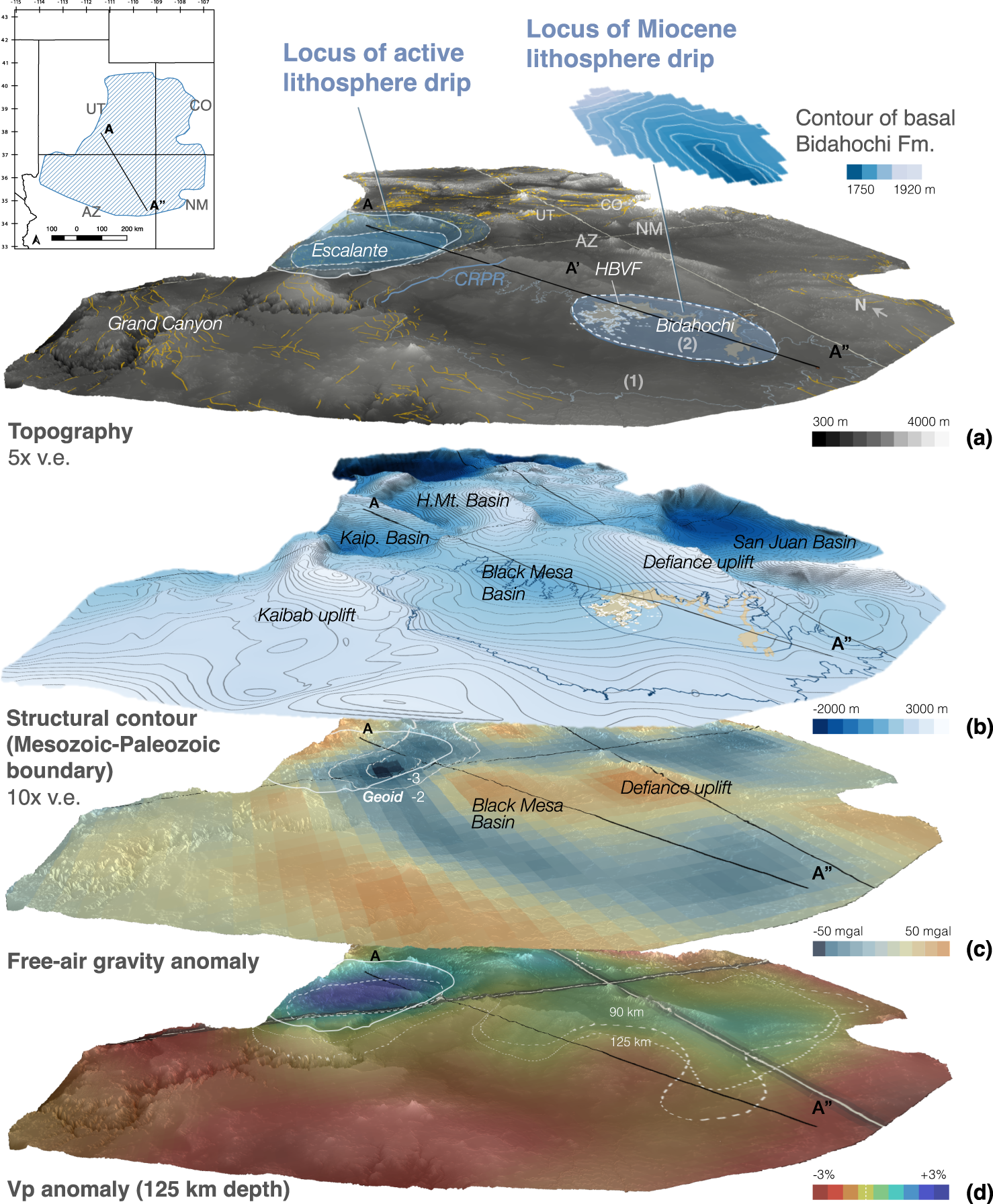Basin record of a Miocene lithosphere drip beneath the Colorado Plateau |  Nature Communications