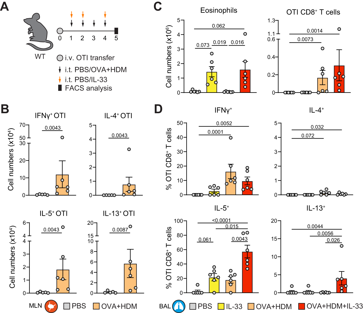Fig. 7: Type-2 skewing by IL-33 in the context of an antigen-specific Tc response.