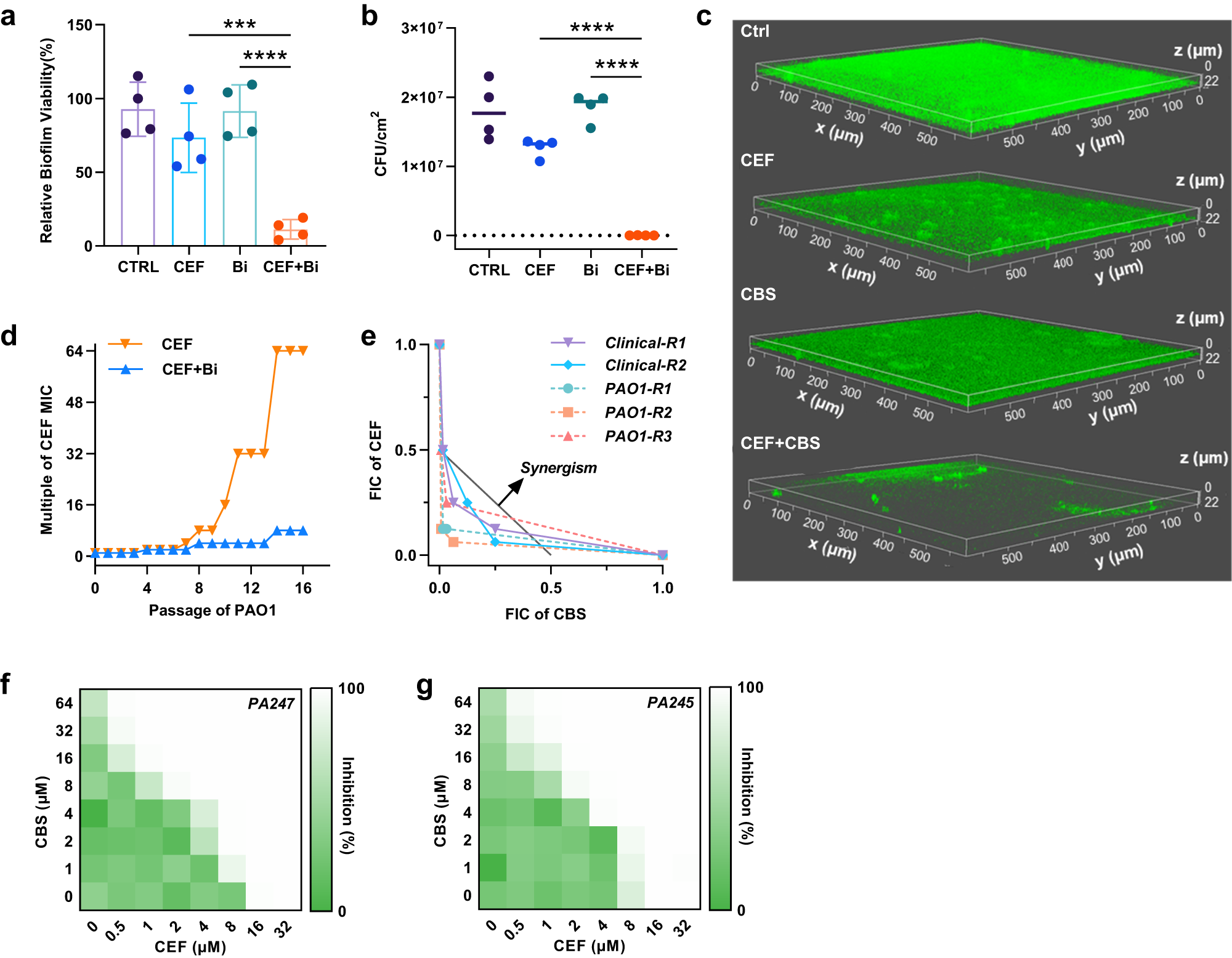 Fig. 2: CBS inhibits the formation of the biofilm and suppresses the evolution of CEF resistance.