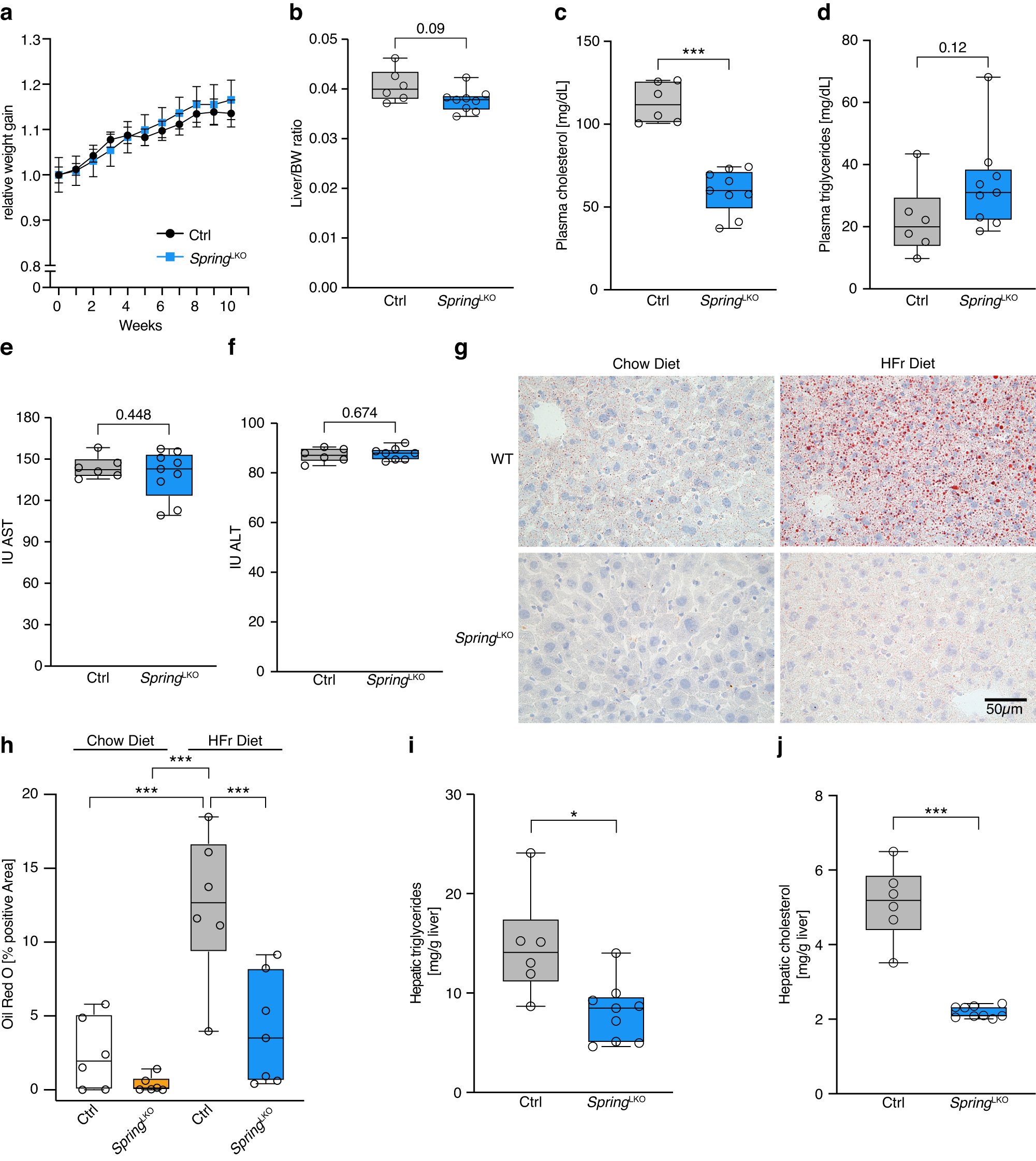 Fig. 5: LKO mice are protected from fructose-induced hepatosteatosis.