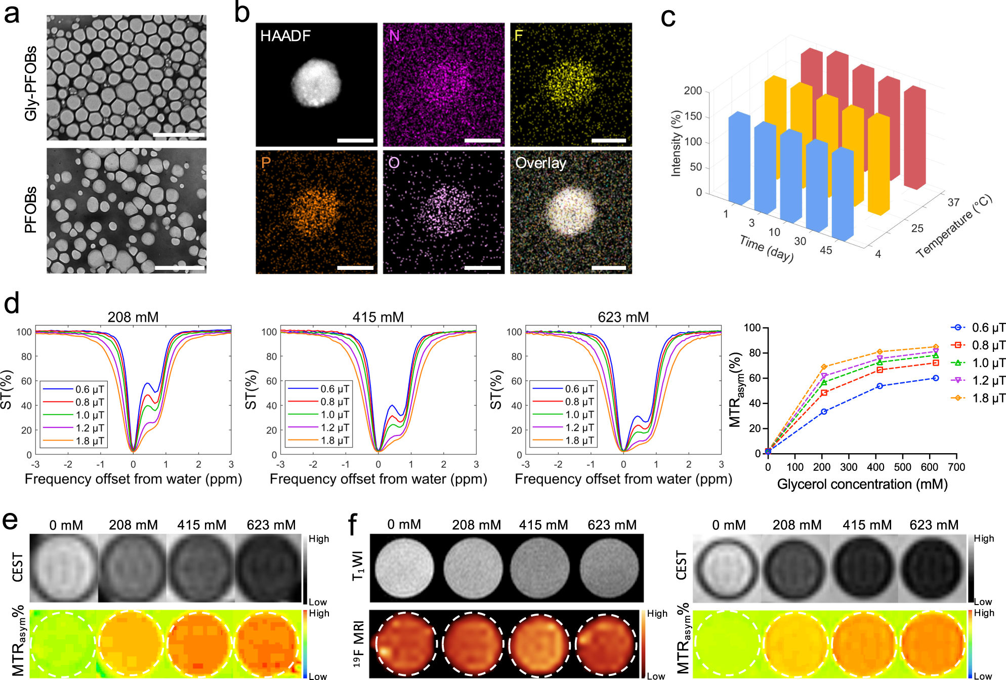 Fig. 2: Characterization of 19F/1H-CEST dual-imaging modality Gly-PFOBs.