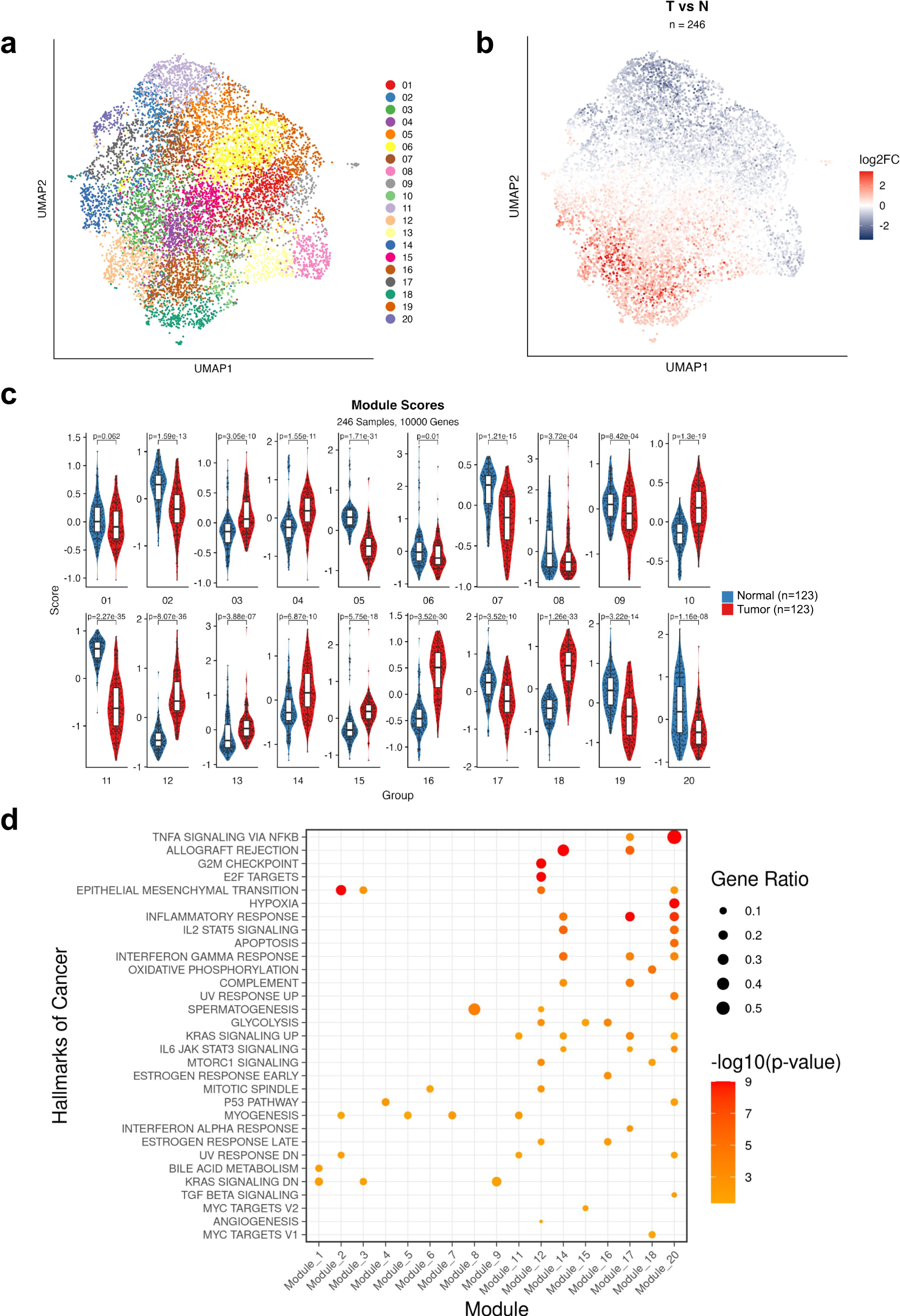 Fig. 3: Gene co-expression modules in tumor and tumor-adjacent normal tissue.