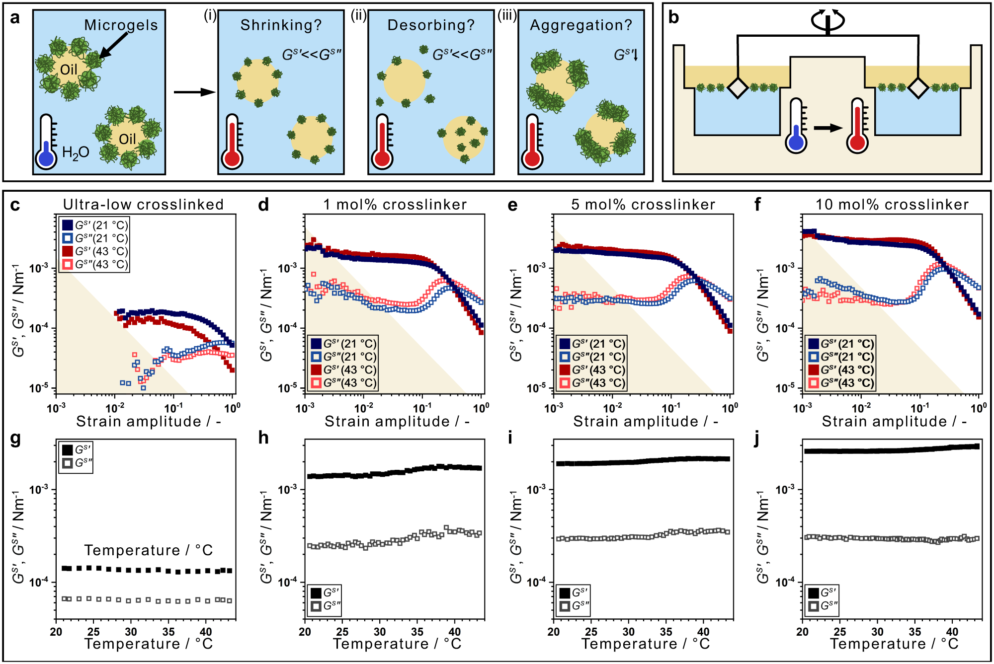 Fig. 1: Interfacial response of thermo-responsive PNIPAM microgels.