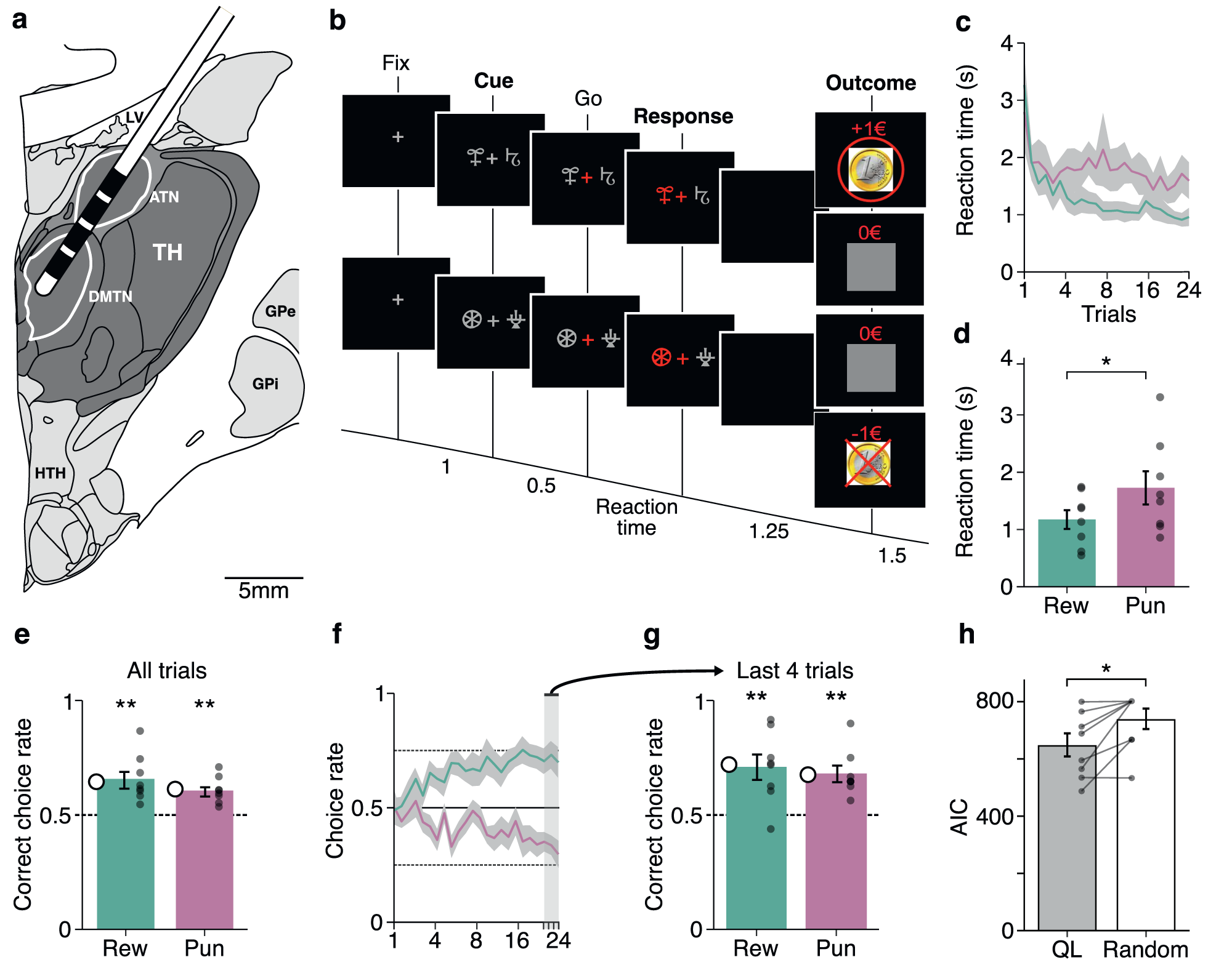 Human thalamic low-frequency oscillations correlate with expected value and  outcomes during reinforcement learning