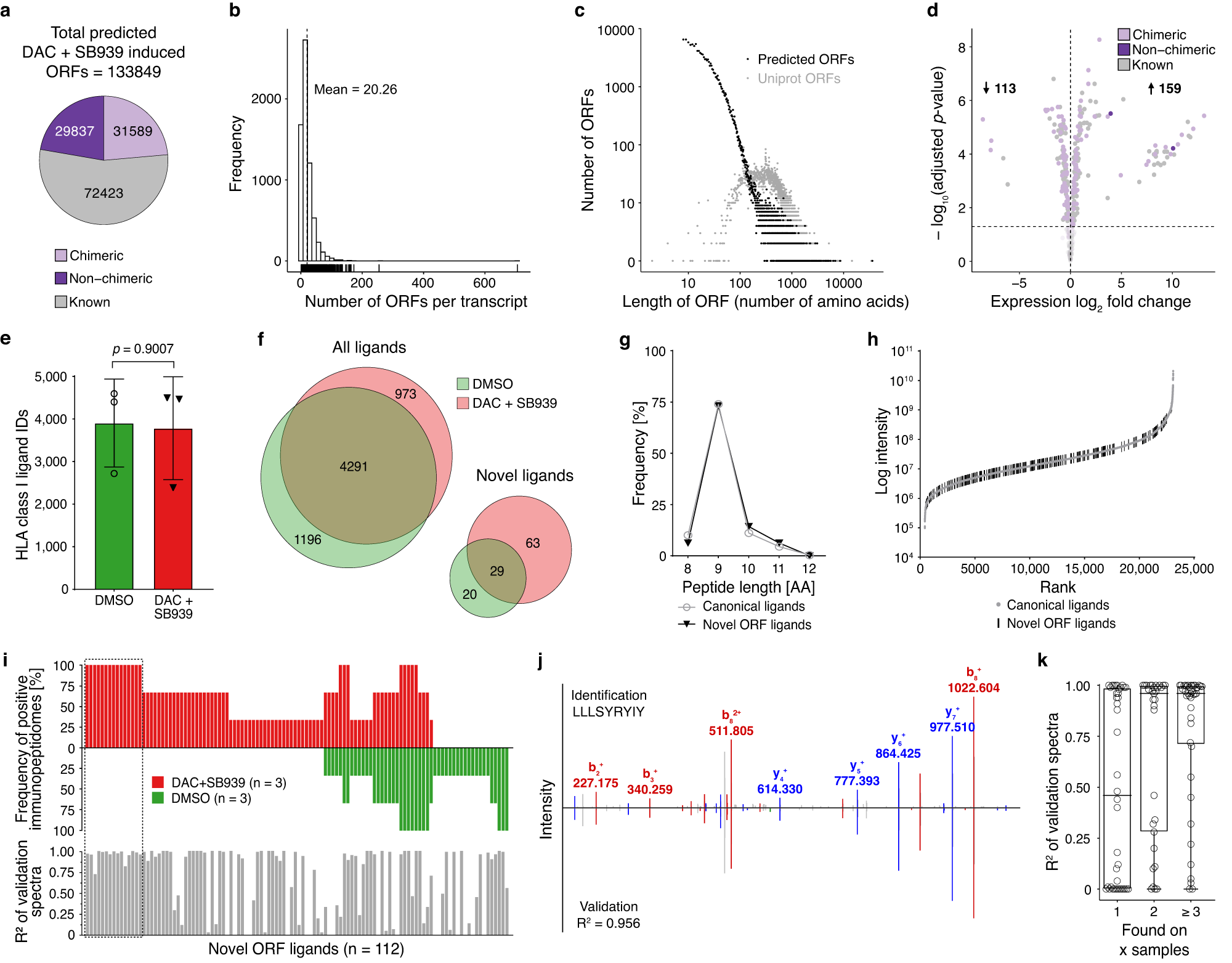 Fig. 2: Immunopeptidomics unravels DAC + SB939-induced novel ORFs-derived HLA ligands.