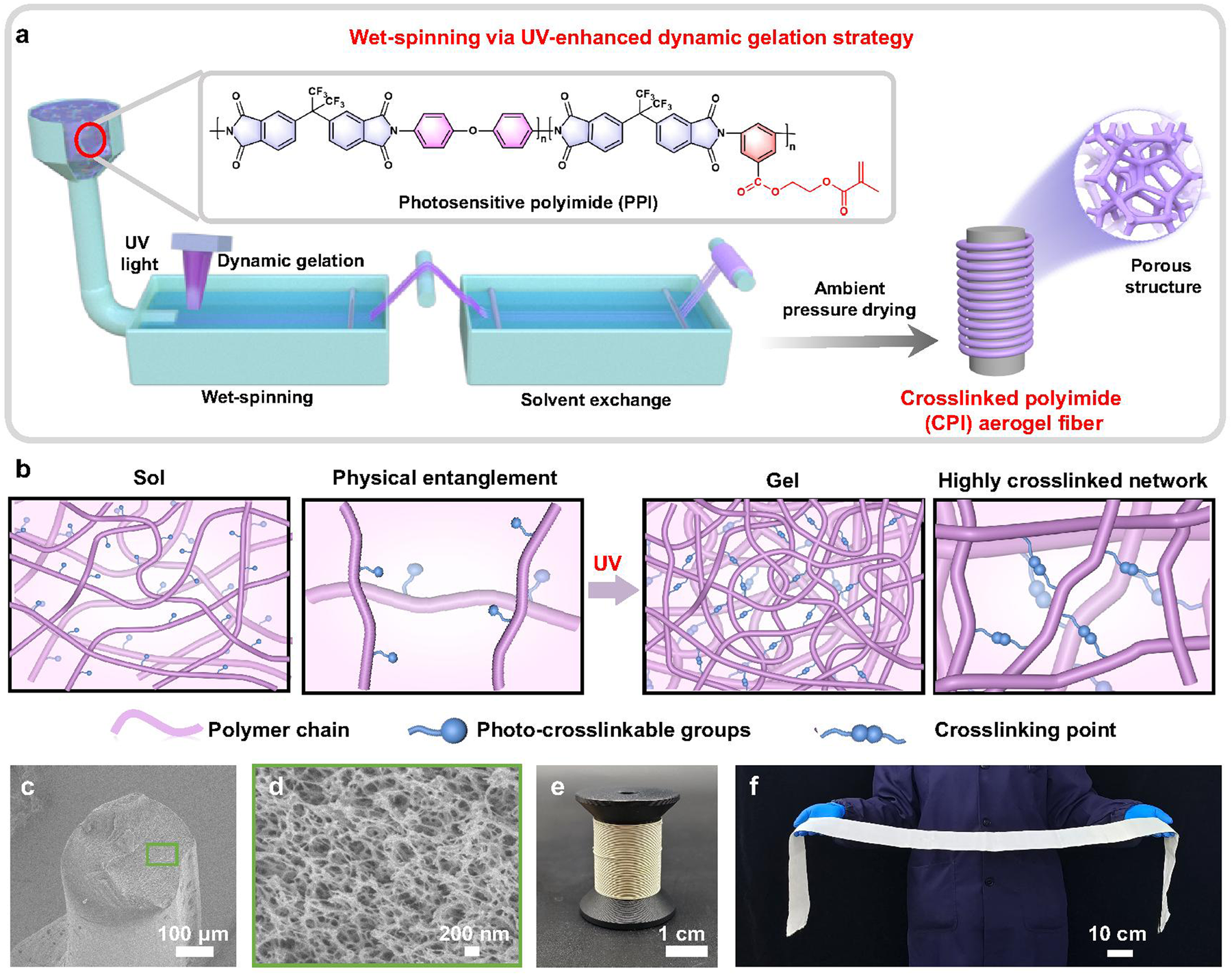 Fig. 1: Preparation and morphology of CPI aerogel fibers.