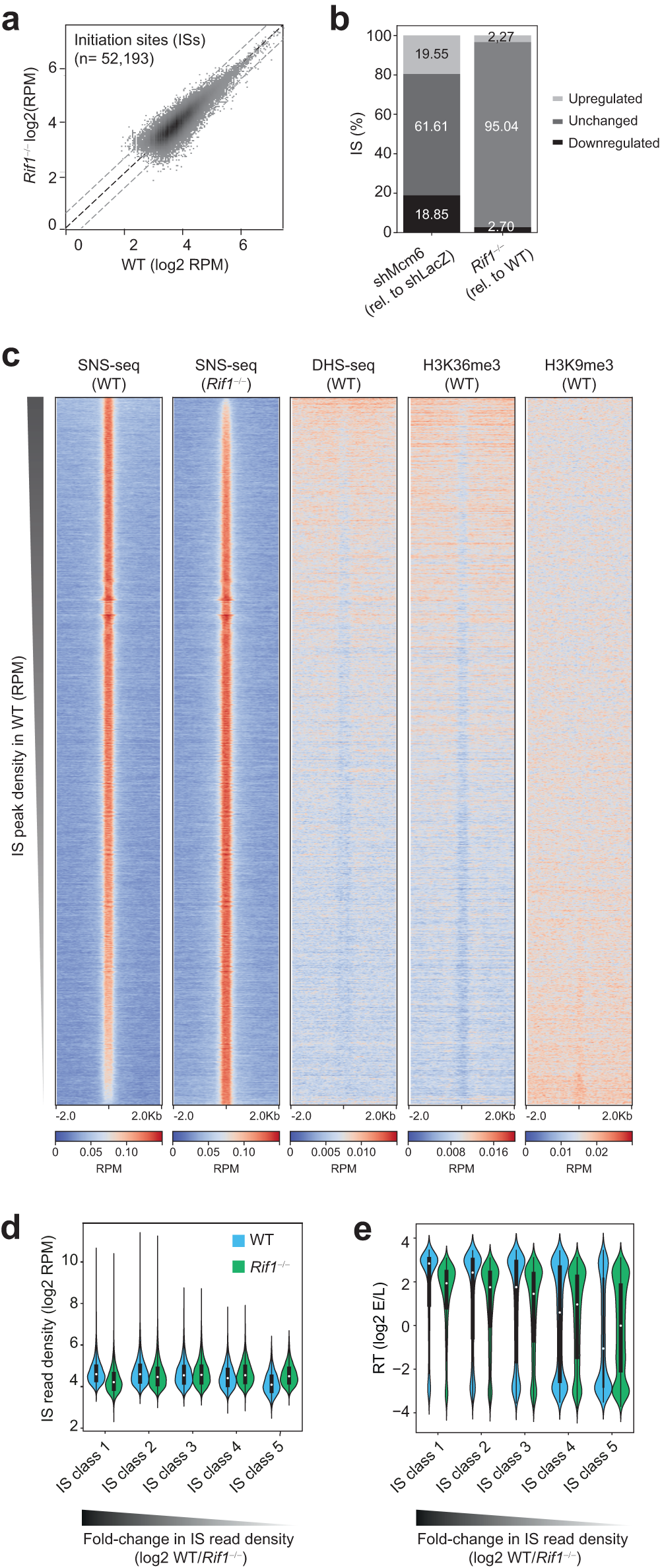 Fig. 4: RIF1 regulates the activity of early origins of replication in B cells.