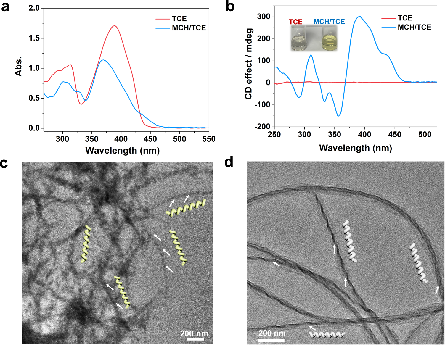 Fig. 2: UV-vis and CD spectra as well as TEM images.