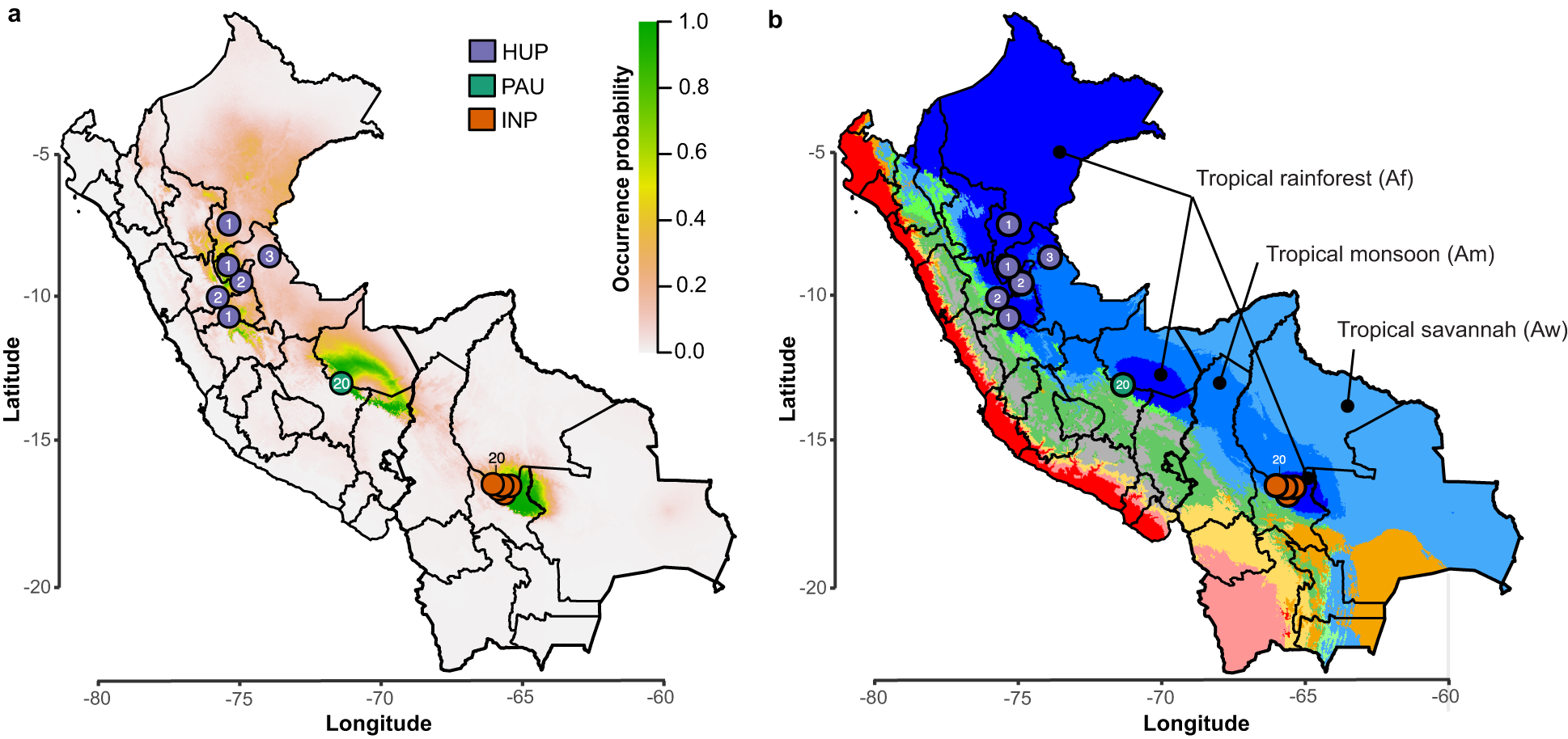 Fig. 4: Distribution of ancestral parasite populations in Peru and Bolivia.
