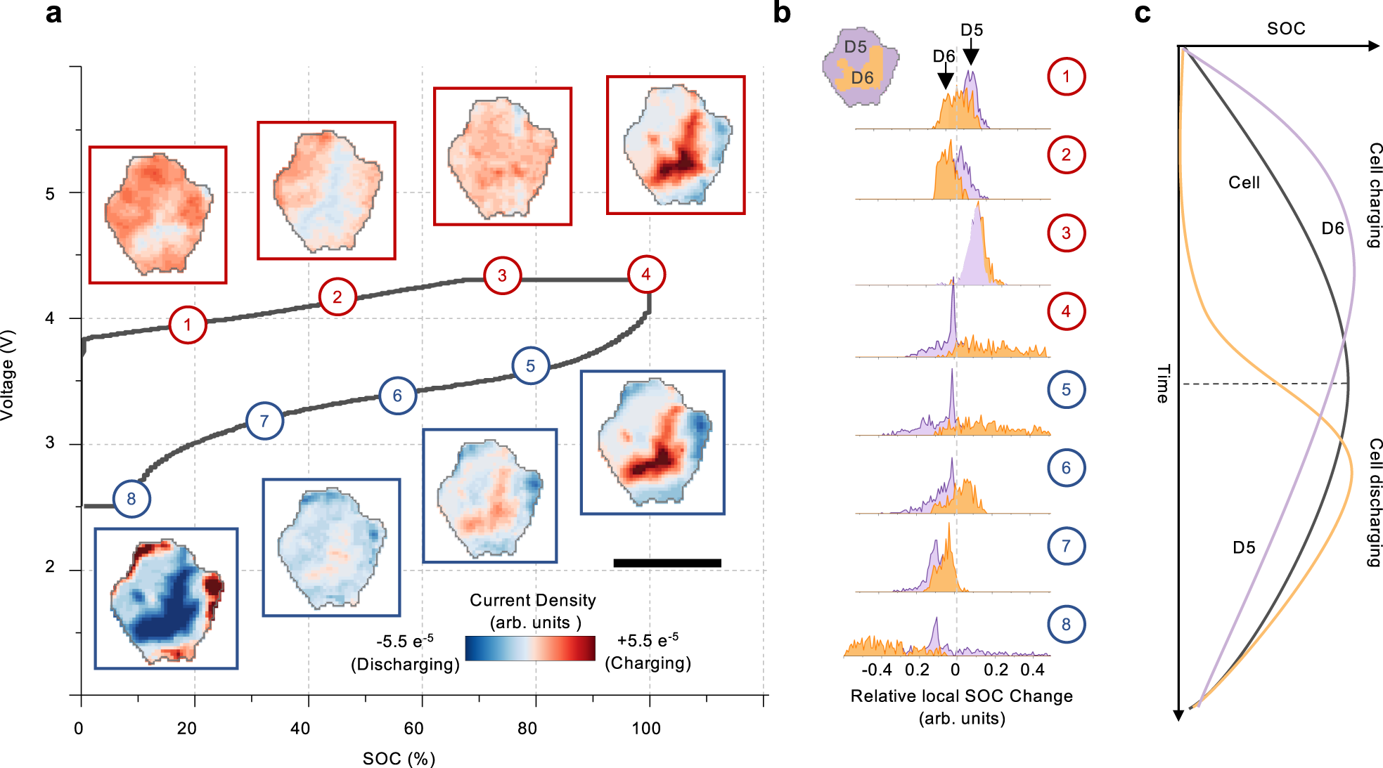 Fig. 4: Asynchronous domain dynamic and equilibration within an NMC particle.