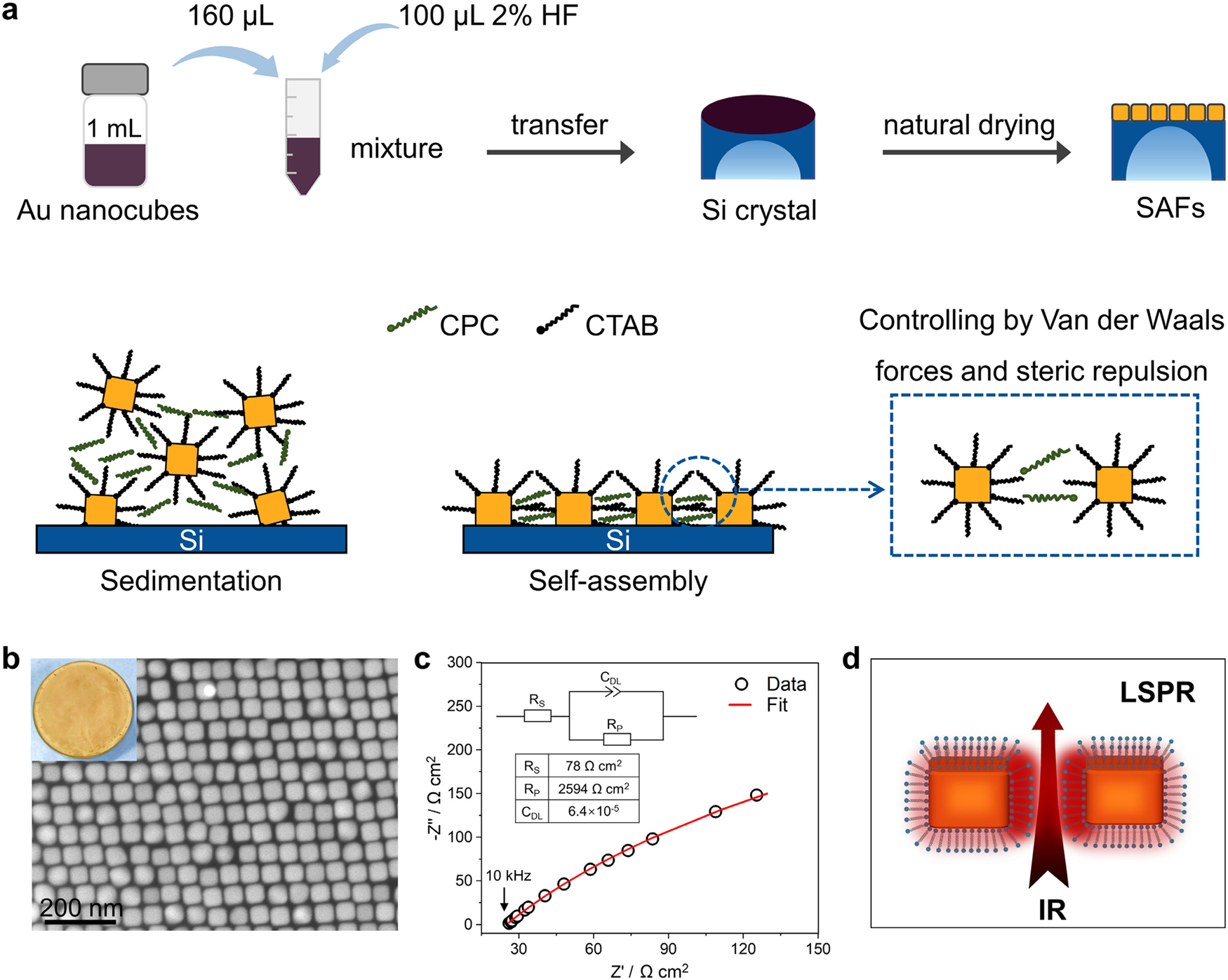 Fig. 1: The preparation of rhombic gold nanocube superlattices.