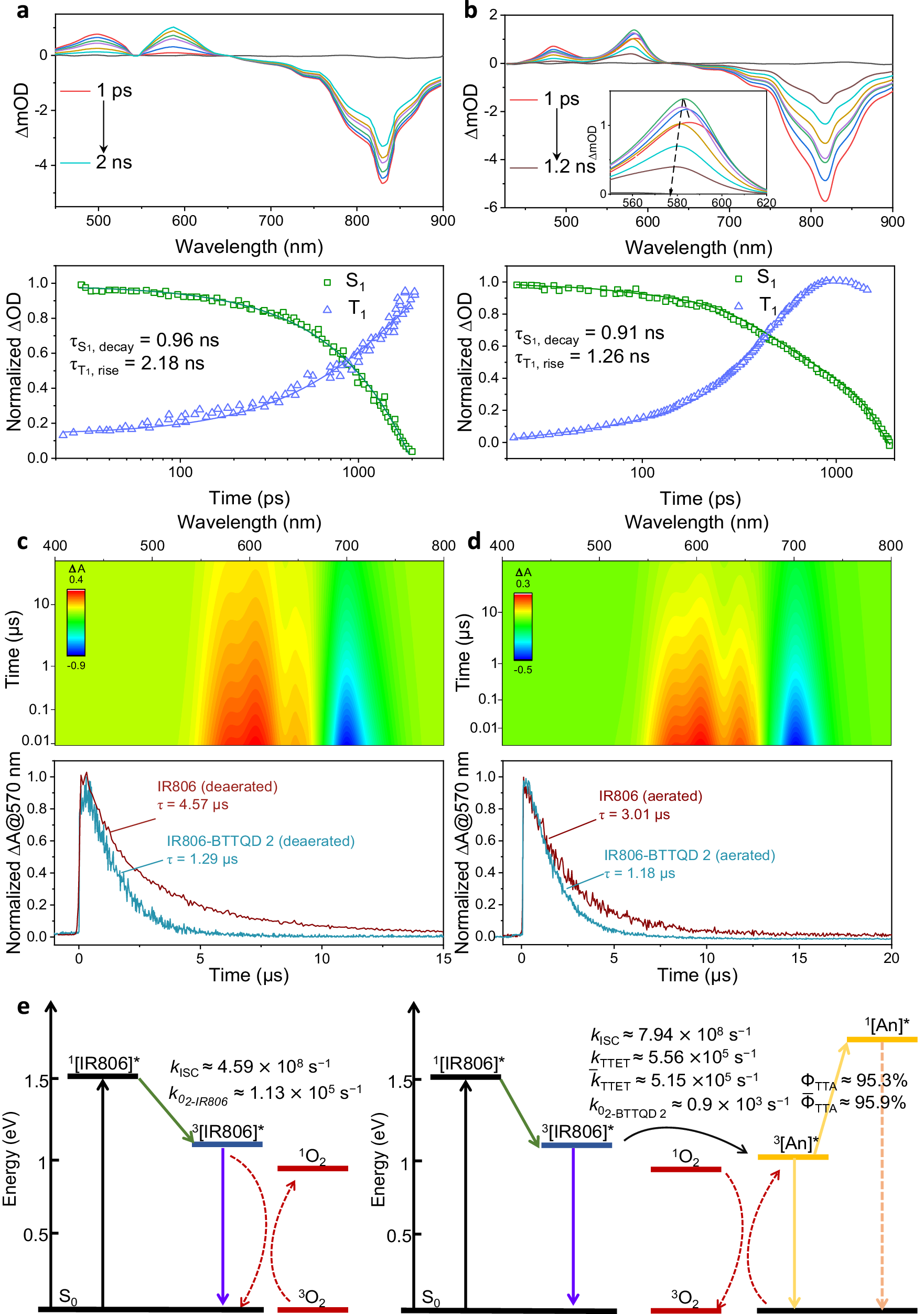 Fig. 3: Transient absorption spectroscopy studies of the IR806-BTTQD 2 TTA-UC system.