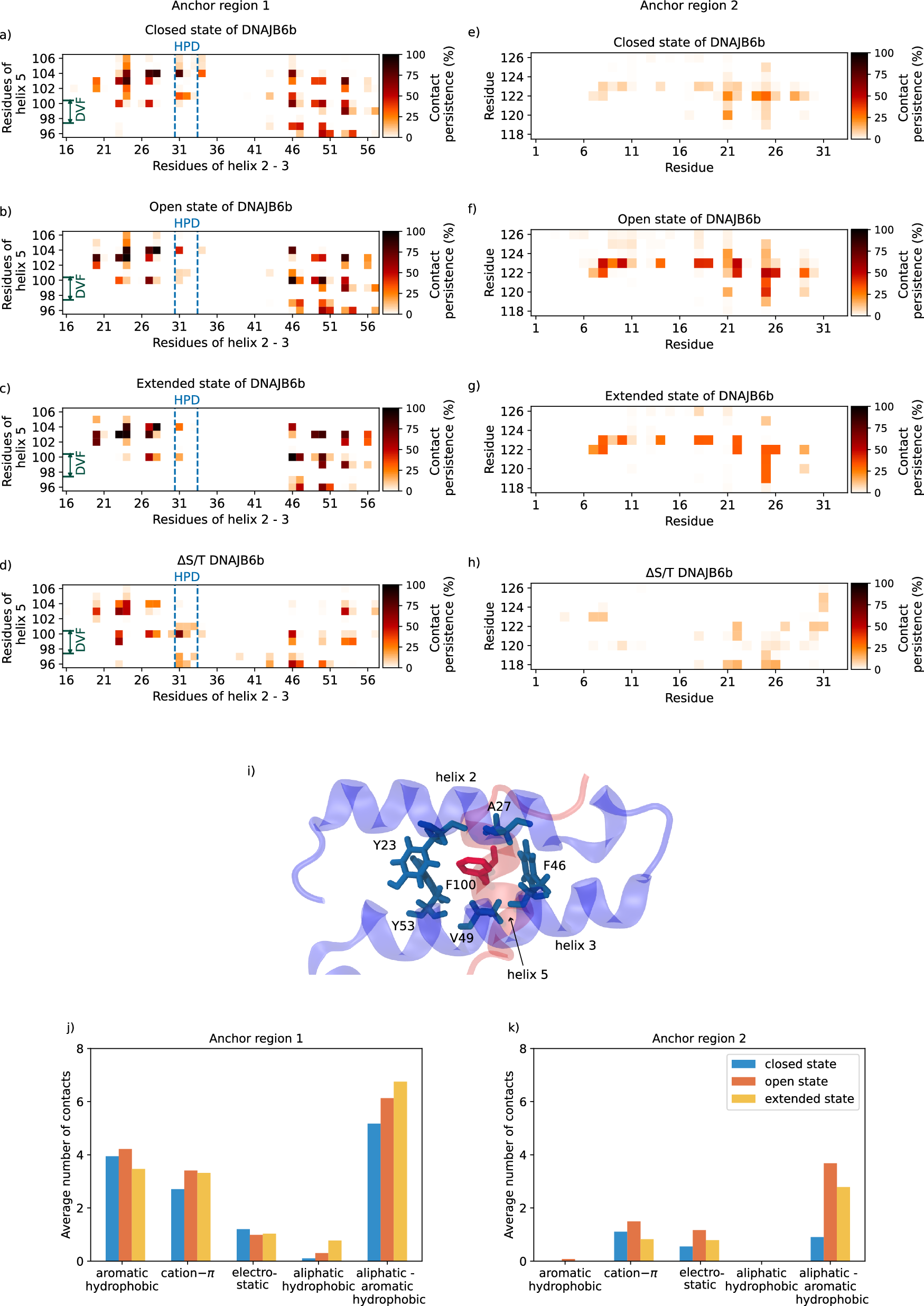 Fig. 4: Contact maps of anchor regions 1 and 2 of DNAJB6b.