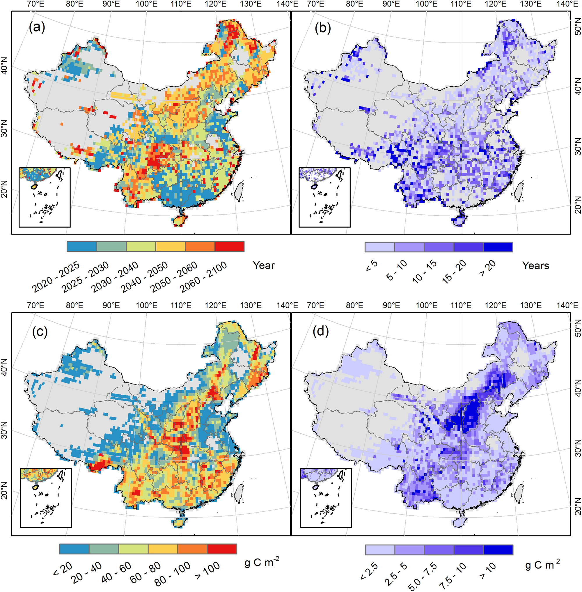 Fig. 3: The timing and magnitude of carbon sink peak in China.