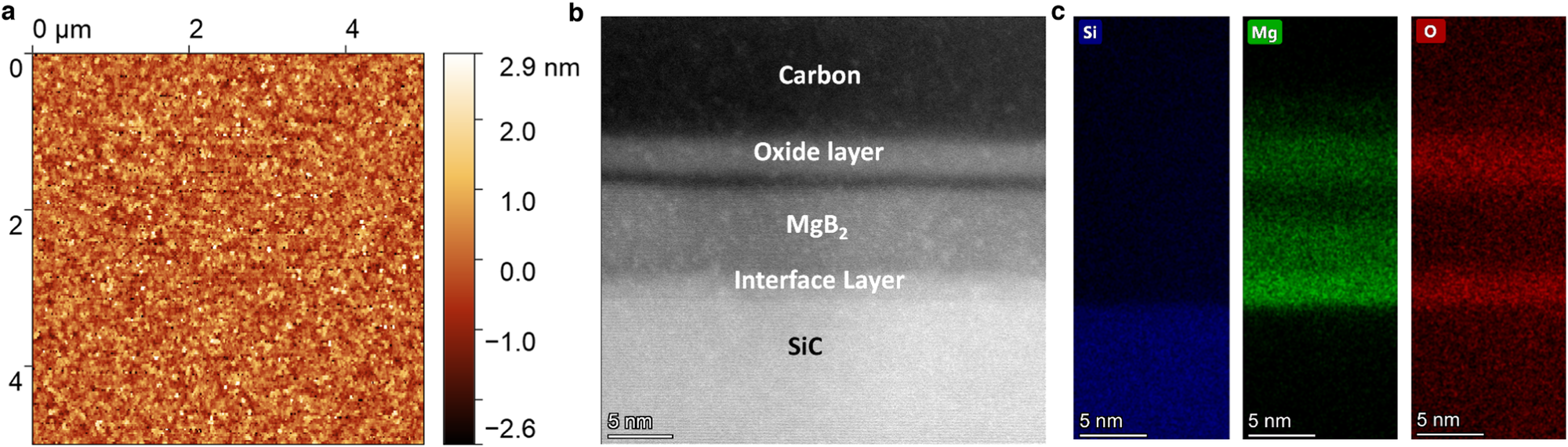 Fig. 2: Material analyses of superconducting MgB2 films.