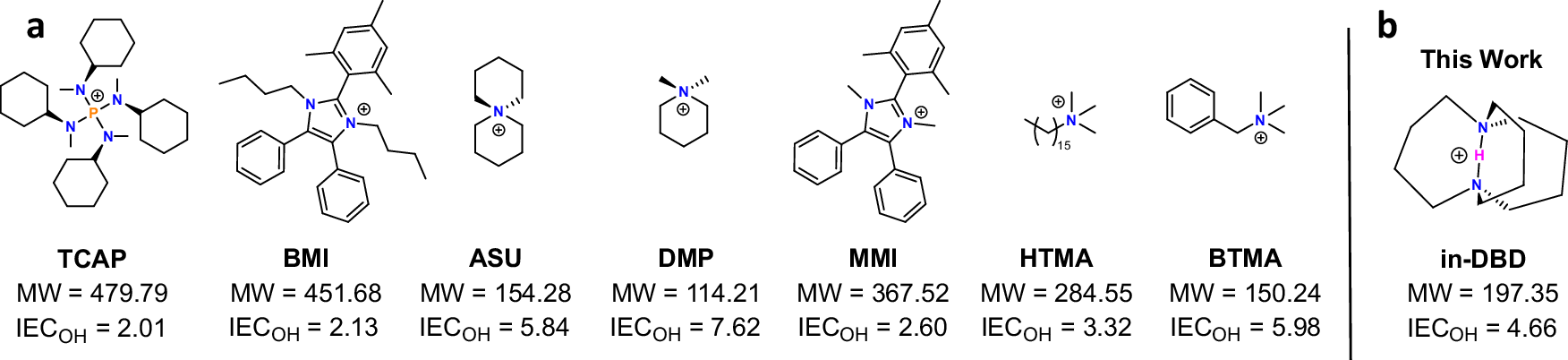 Fig. 1: Chemical structures of state-of-the-art organic cations.