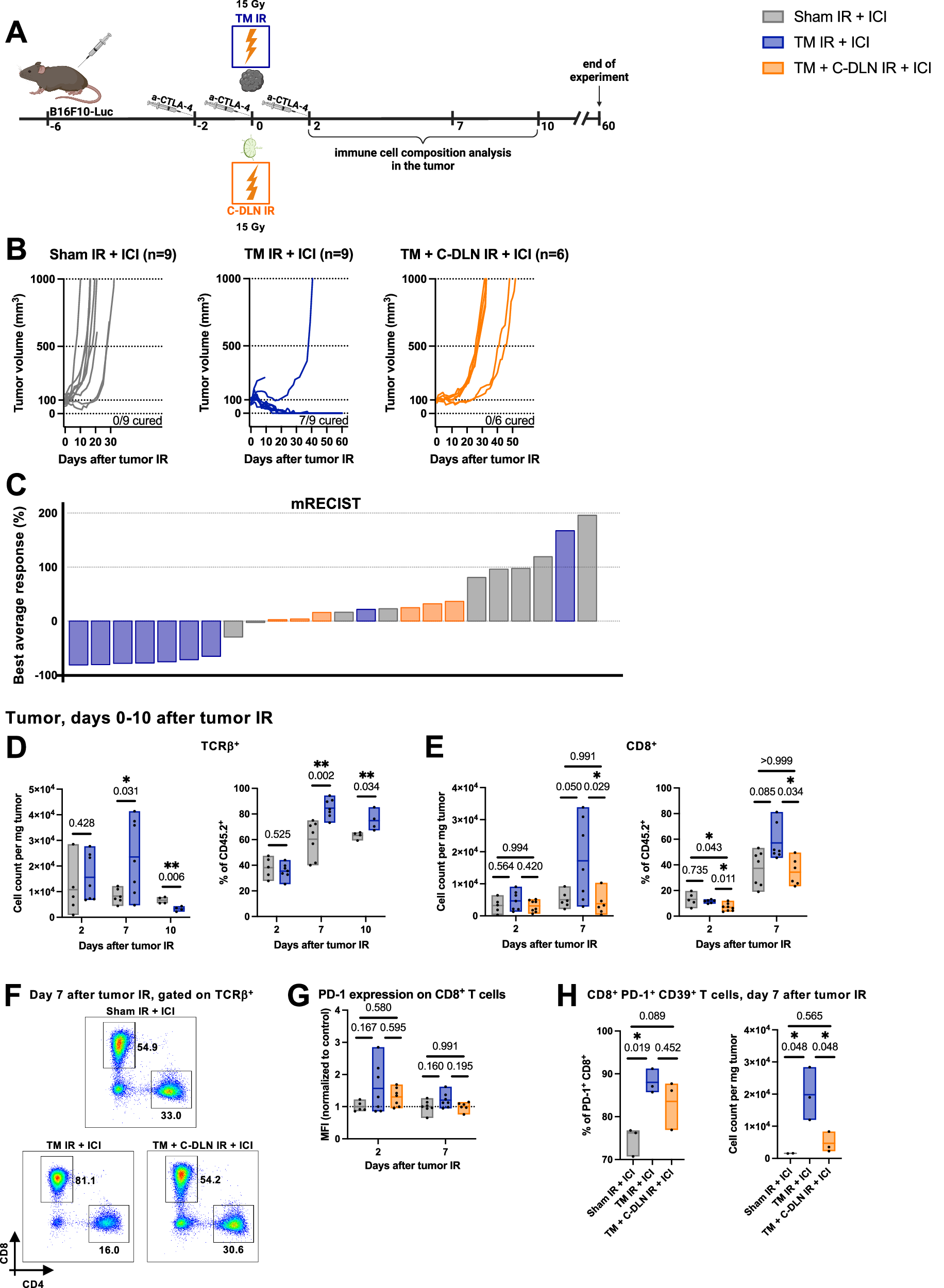 Fig. 3: Concomitant draining lymph node irradiation abrogates the beneficial effect of radioimmunotherapy.