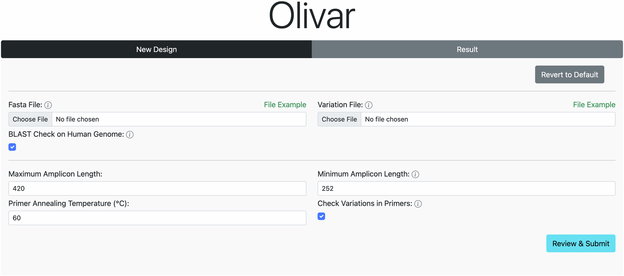 Fig. 5: User interface of the Olivar web app.