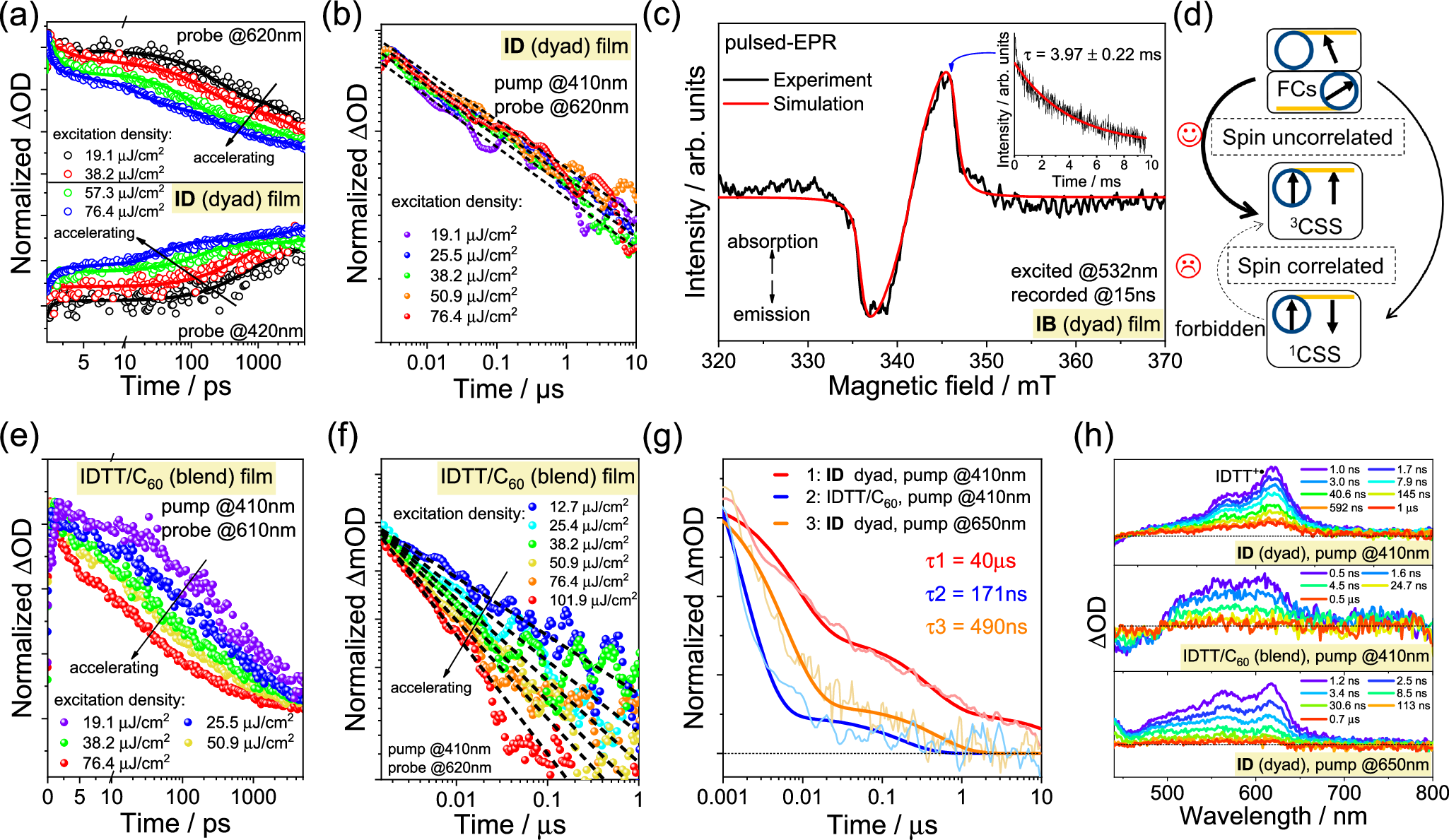 Fig. 5: TA kinetics and pulsed-EPR analysis.