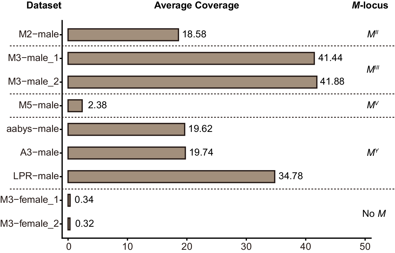 Fig. 1: The average coverages of Mdmd gene in different datasets.