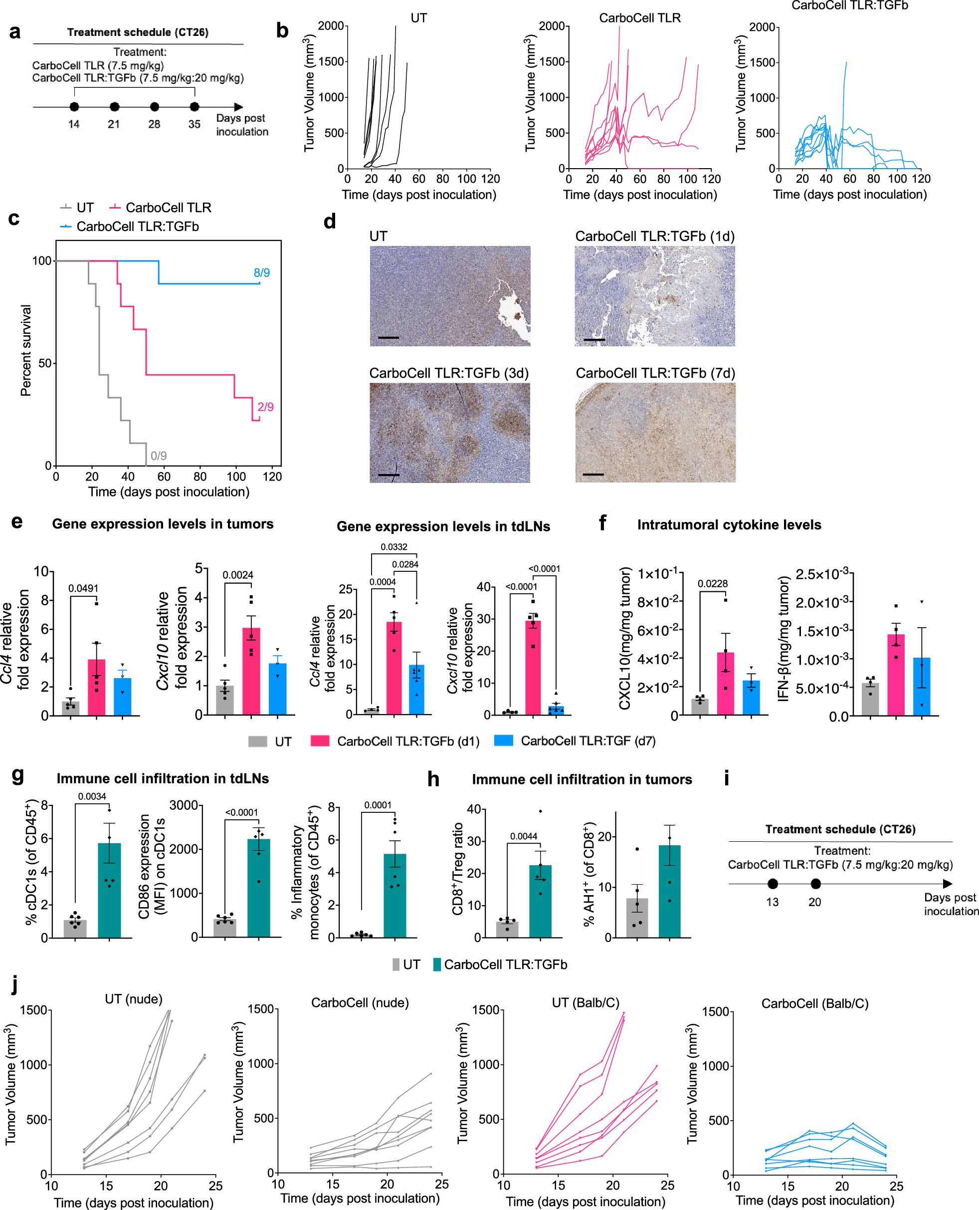 Fig. 2: Combinatorial CarboCell TLR:TGFb improves therapeutic efficacy and links the innate and adaptive immune response.