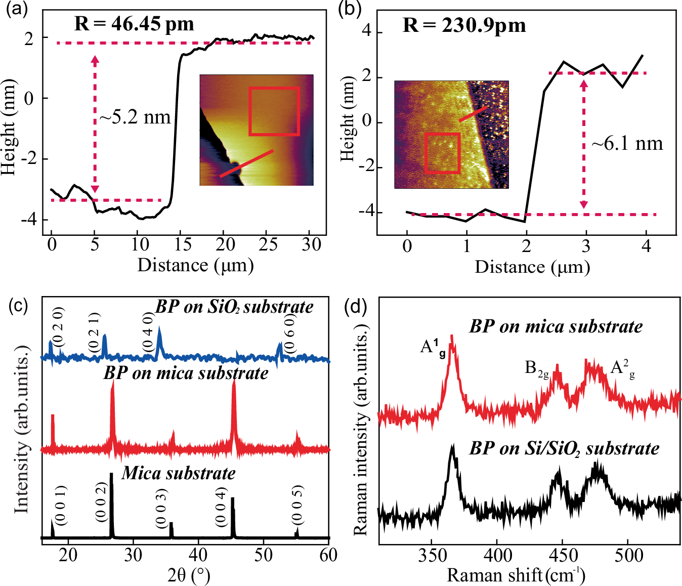 Fig. 3: Characterization of BP thin films.