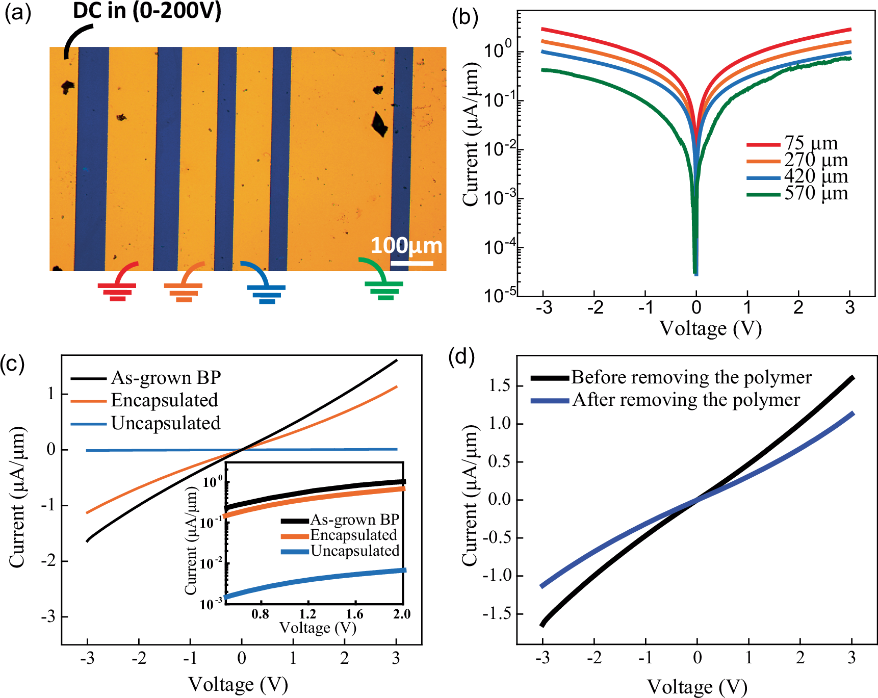 Fig. 4: Electrical properties of BP thin films.