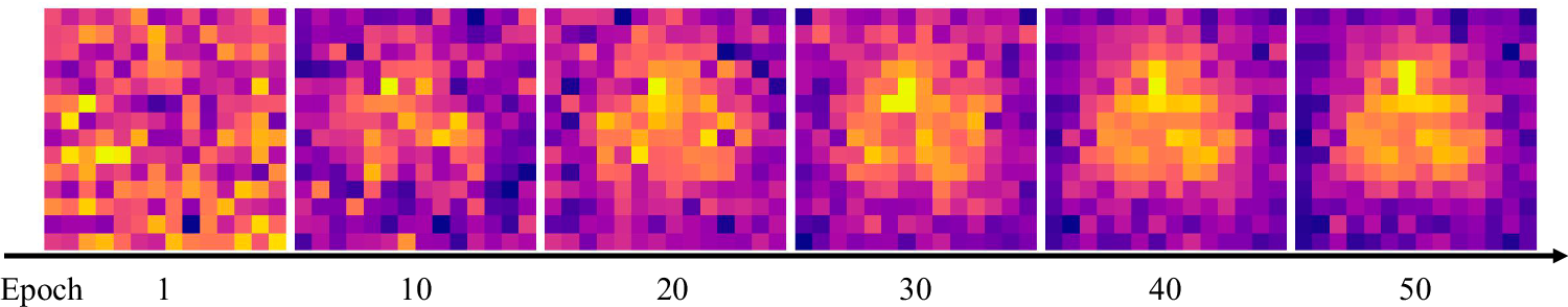 Fig. 3: Visualization of the weights of the proposed correlation weighting mechanism.