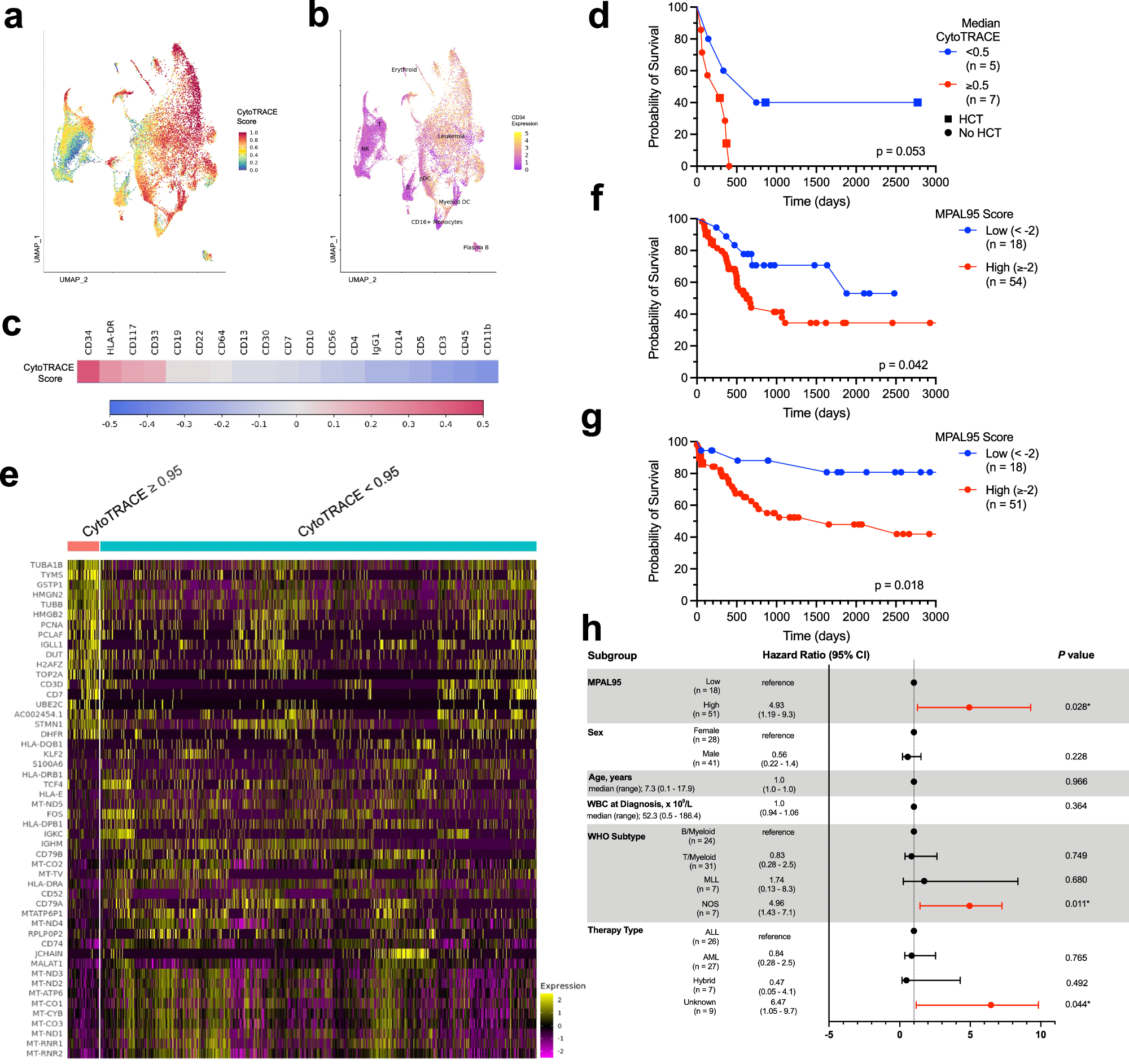 Fig. 3: Measures of stemness are prognostic of MPAL patient outcomes.