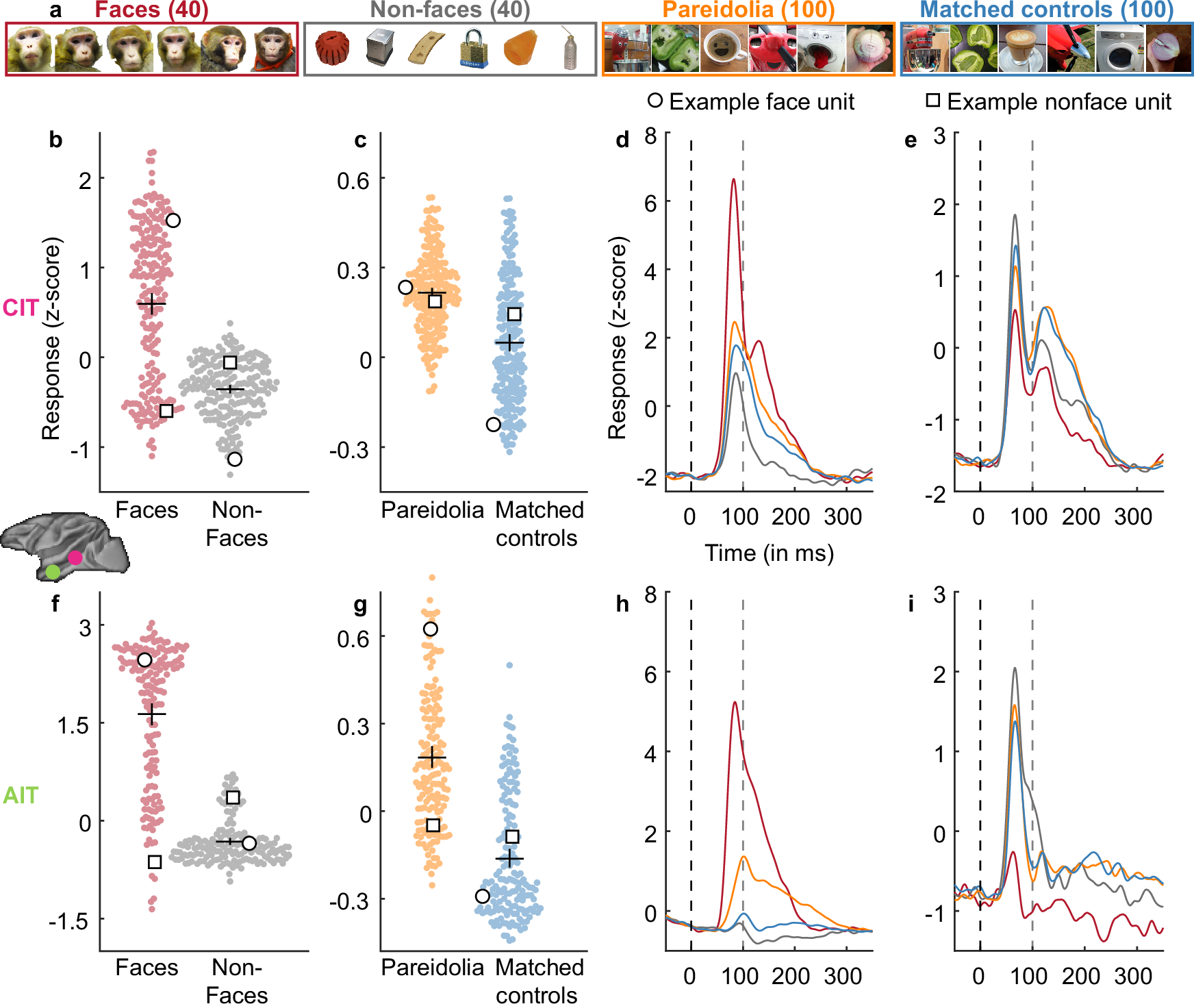 Fig. 1: Units in CIT and AIT show pareidolia selectivity.