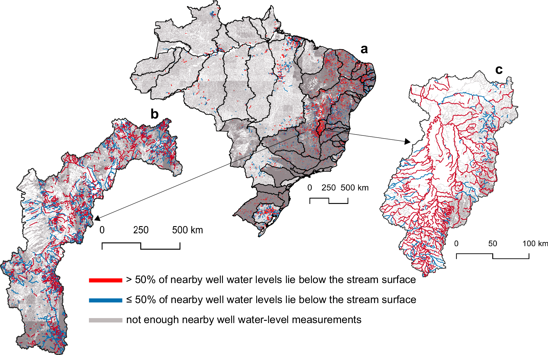 Fig. 2: Prevalence of potentially losing and gaining rivers across Brazil.