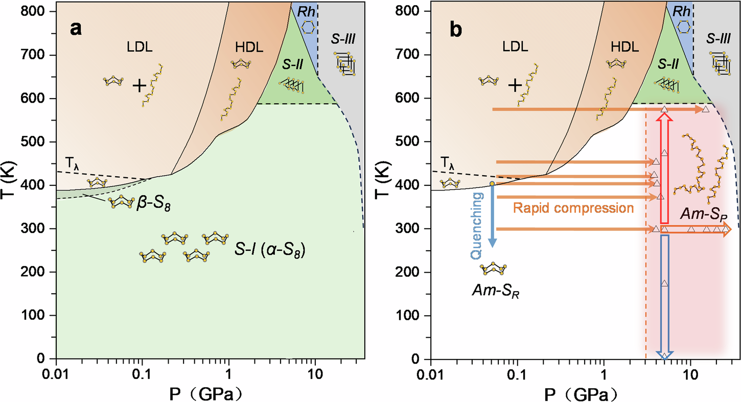 Fig. 1: Transformation and phase diagrams of sulfur.