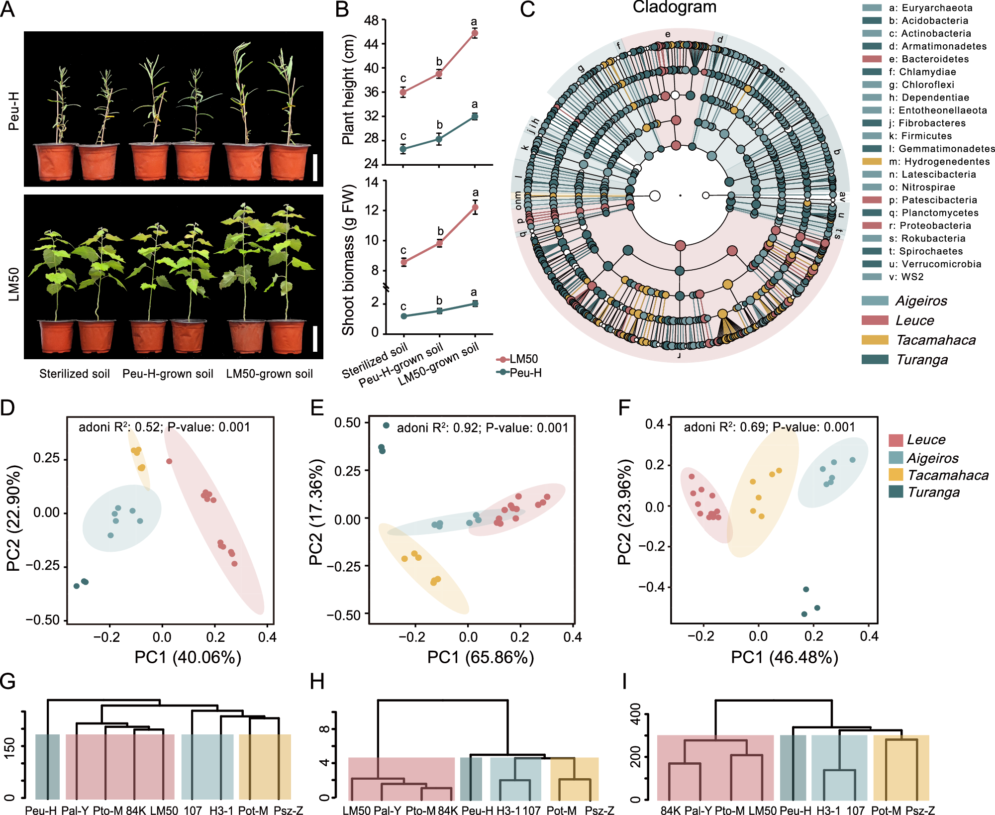 Fig. 1: The specific microbial taxa recruited by the poplar rhizosphere may be associated with plant performance.