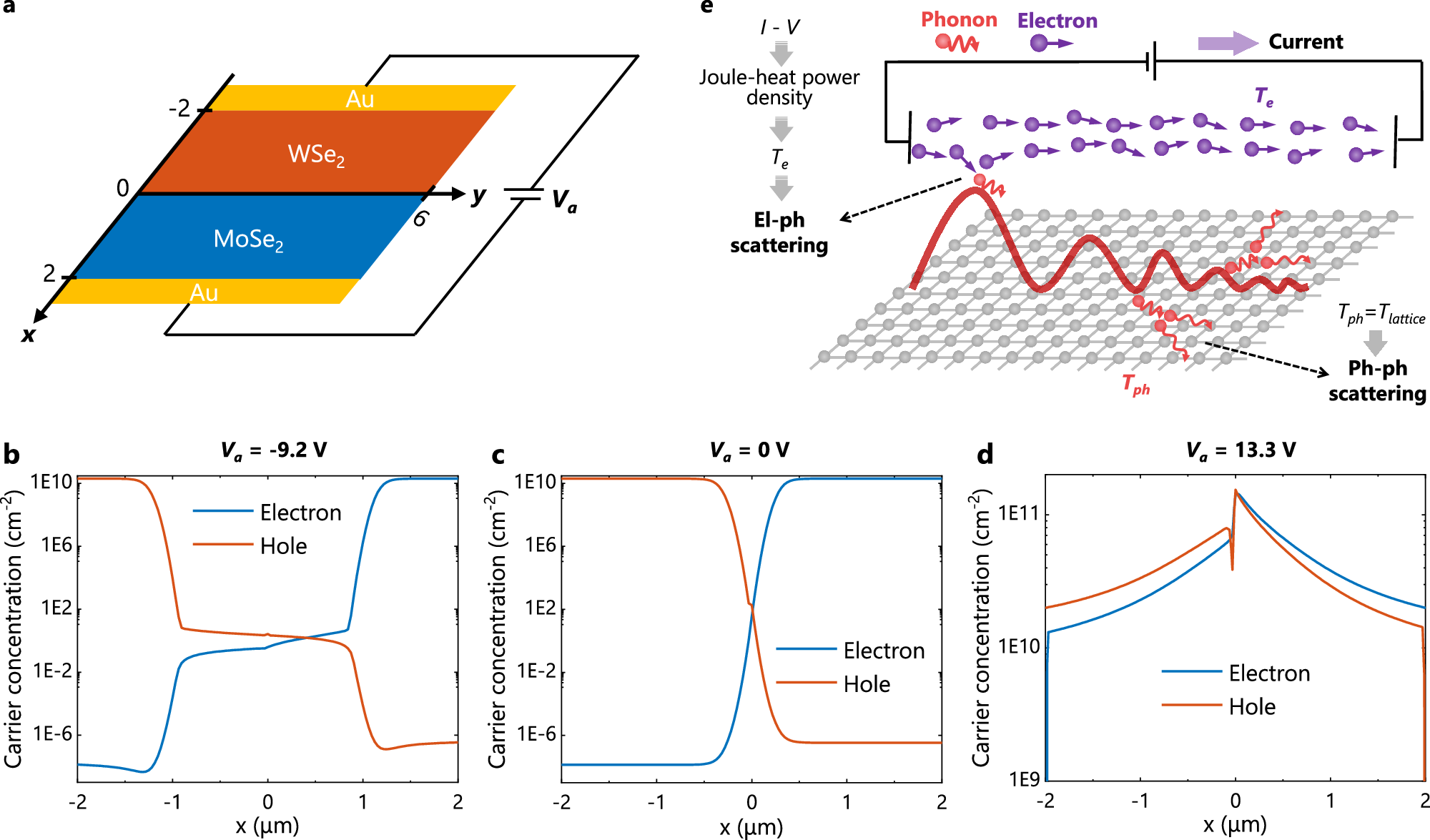 Fig. 2: Device simulation for MoSe2-WSe2 lateral heterojunction.
