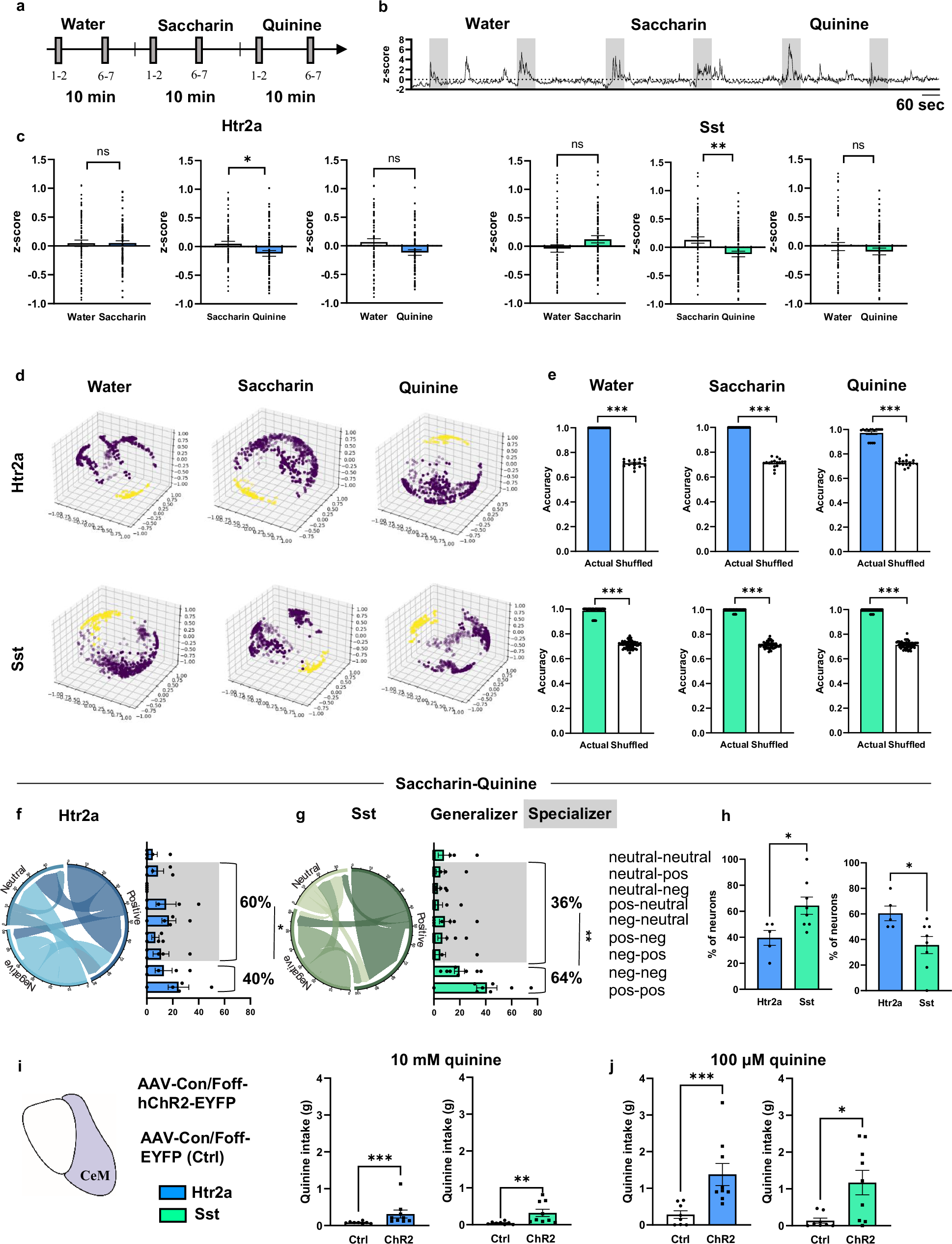 Fig. 7: Different salient stimuli elicit responses in CeMHtr2a and CeMSst neurons.