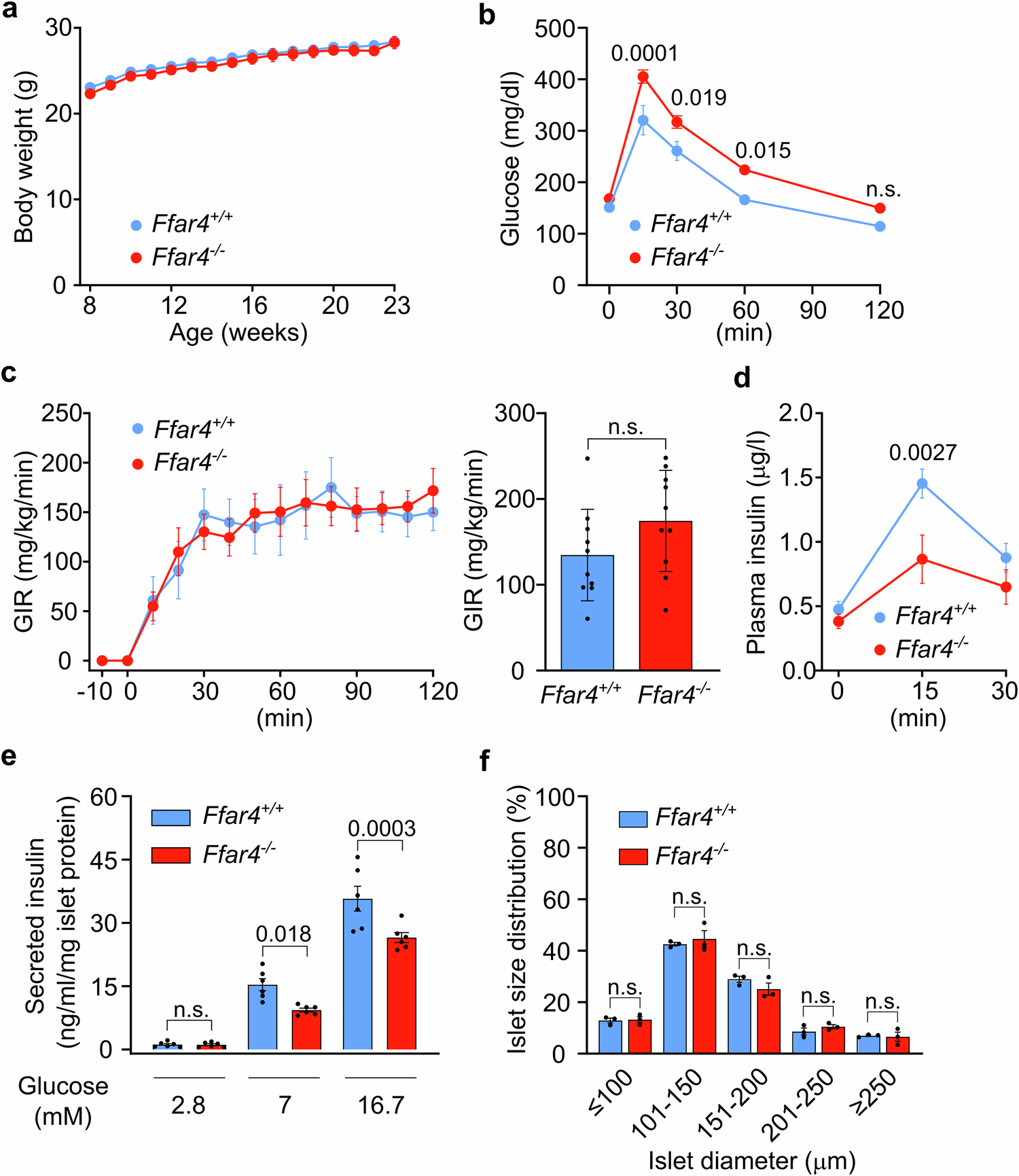 Fig. 1: Ffar4-/- mice show decreased glucose-stimulated insulin secretion.