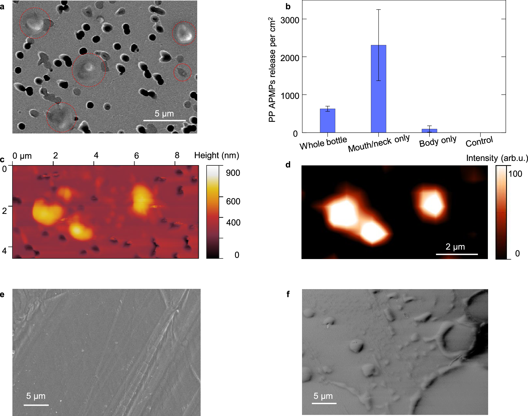 Fig. 4: Amorphous polymer micropollutants release from polypropylene bottle.