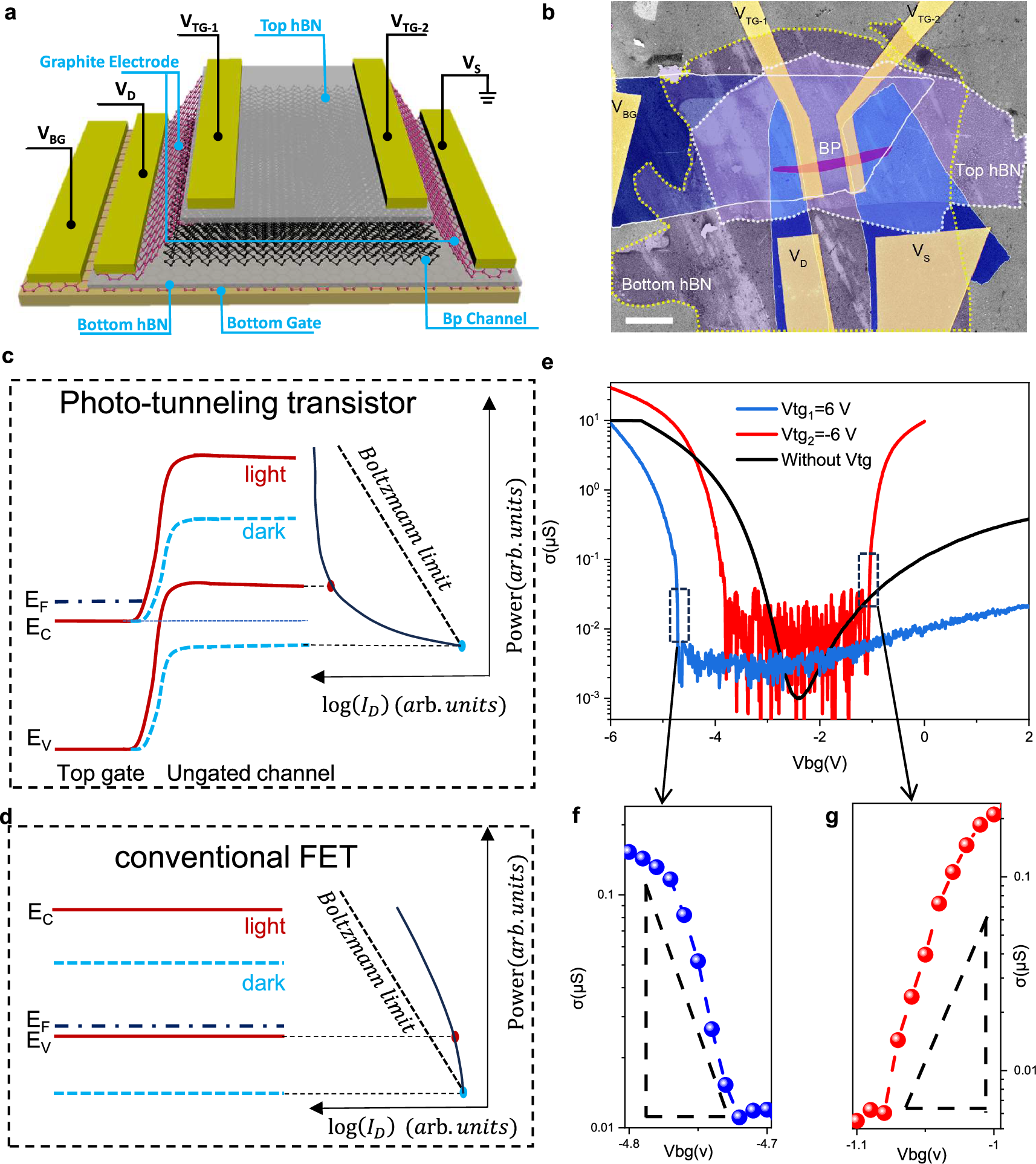 Fig. 2: Black phosphorus (BP) photo-tunneling transistor.
