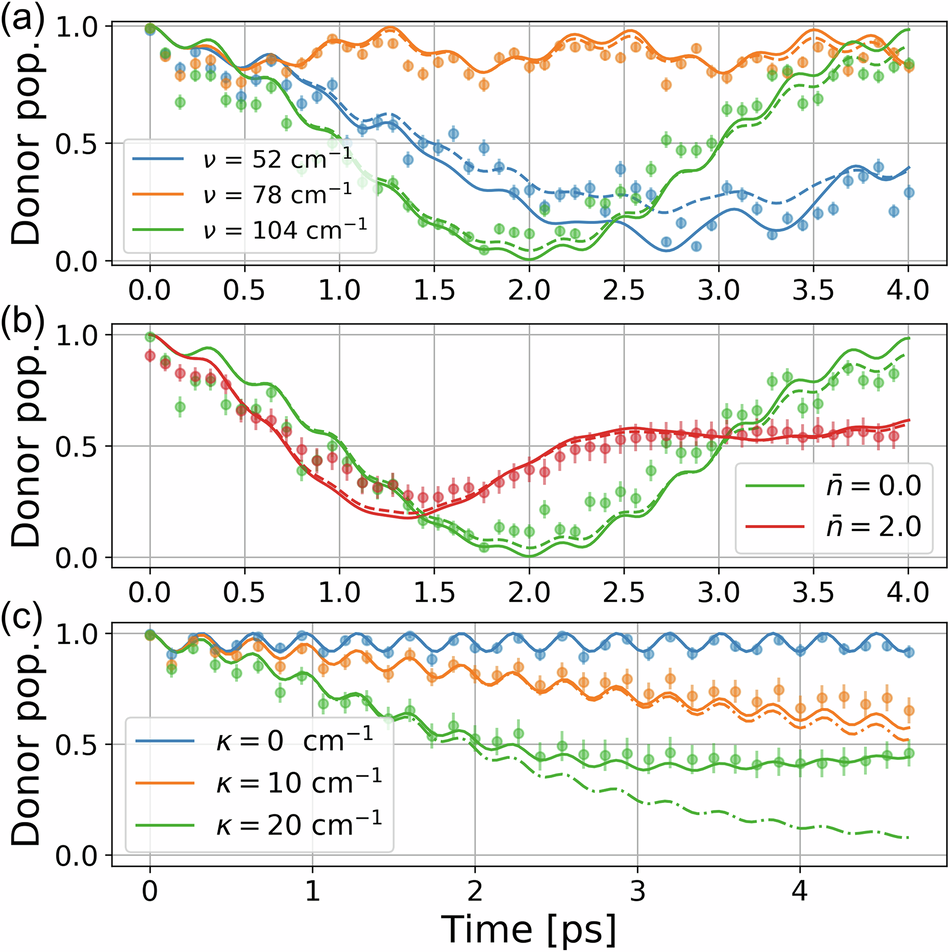Fig. 5: Simulations of vibration-assisted energy transfer (VAET).