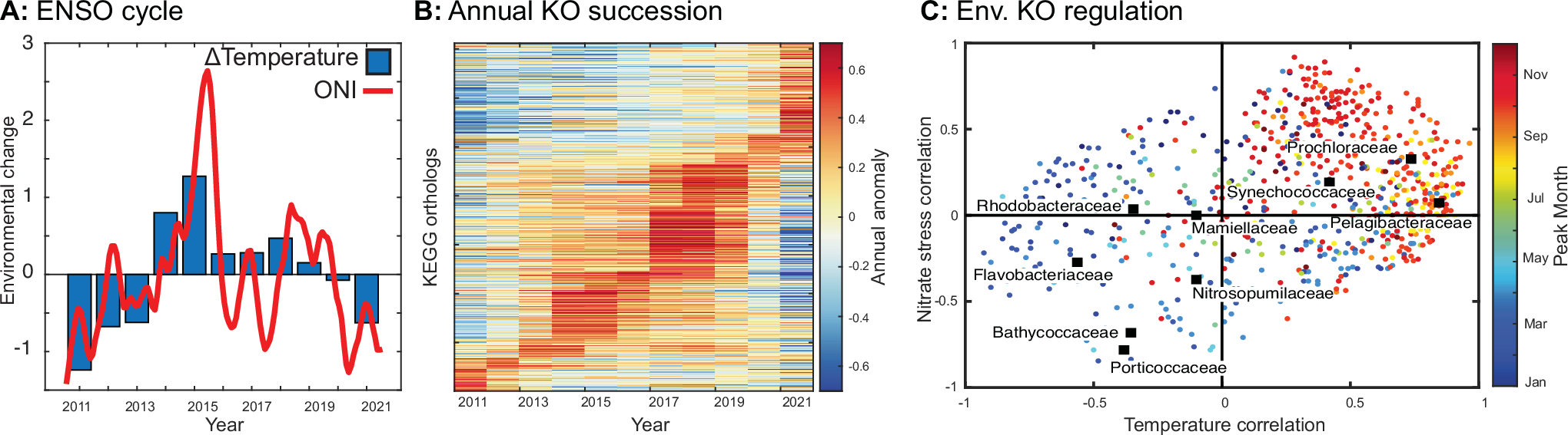 Fig. 4: Interannual changes in microbiome taxa and functions.